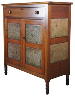 Primitive Antique Early American Walnut & Punched Tin Pie Safe Kitchen Cupboard