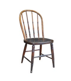 Primitive Antique Early American Windsor Bowback Oak Dining Side Chair Spindle