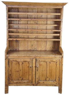Primitive Antique English Pine China Hutch Rustic Farmhouse Bookcase Cupboard