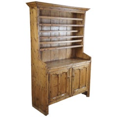 Primitive Antique English Pine China Hutch Rustic Farmhouse Bookcase Cupboard
