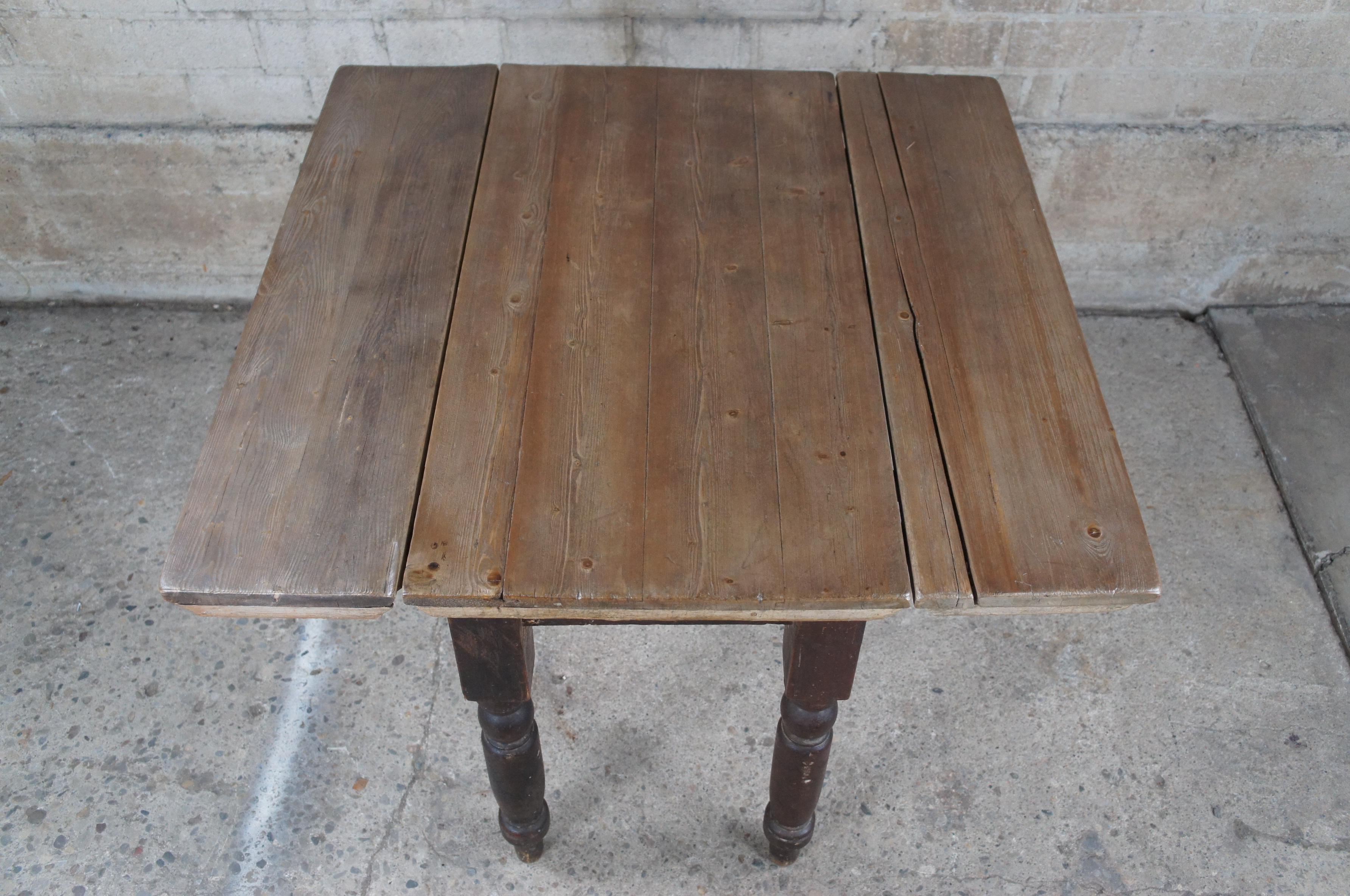 Rustic Primitive Antique English Pine Drop Leaf Farmhouse Dining Breakfast Table Consol