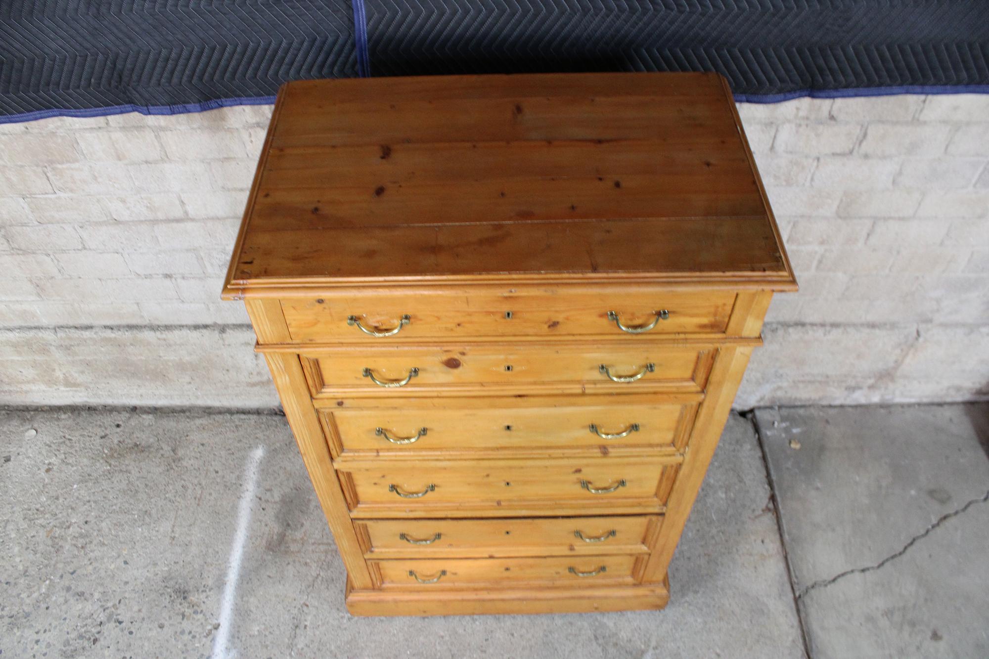19th Century Primitive Antique English Pine Tallboy Chest of Drawers Farmhouse Tallboy Dresse
