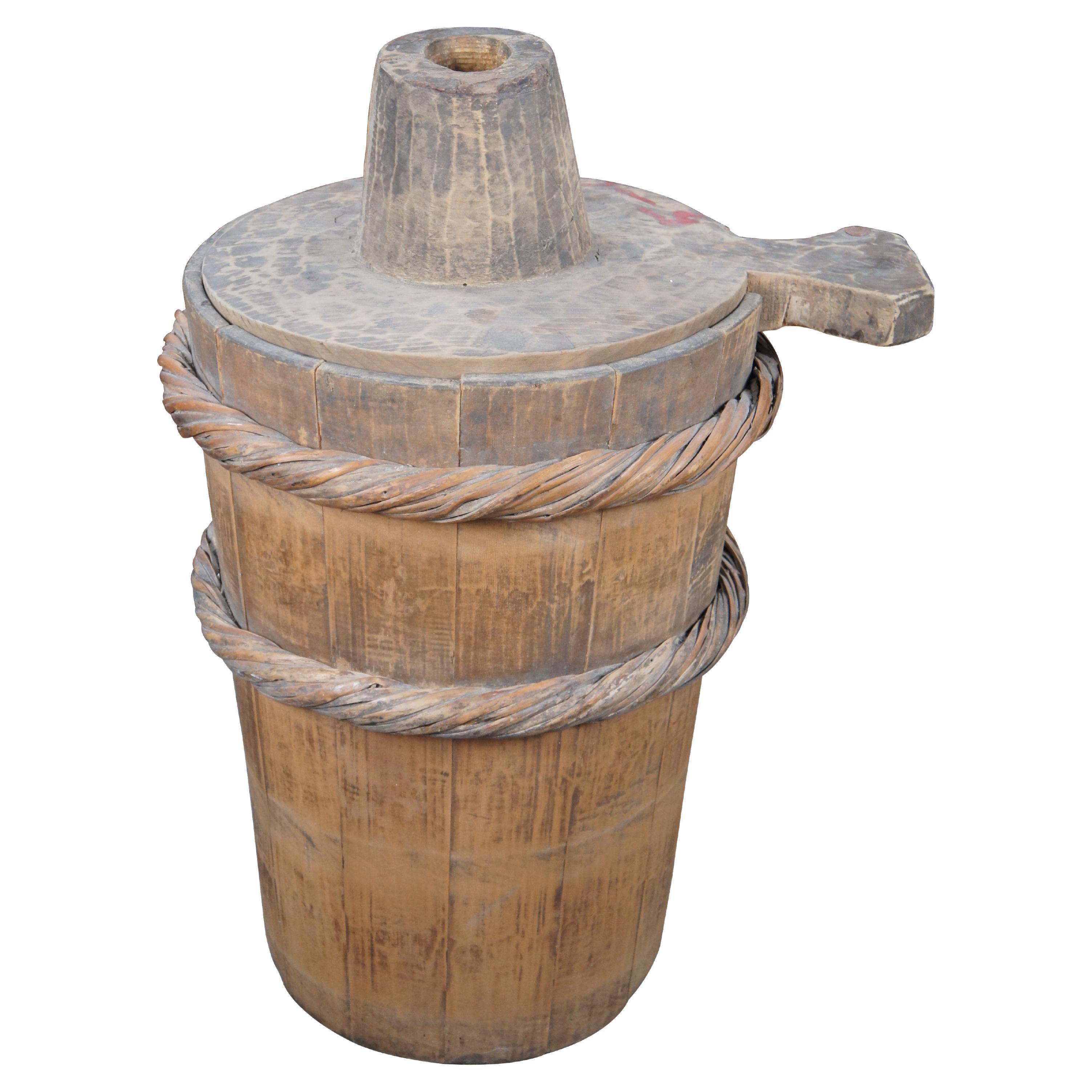 Primitive Antique Farmhouse Pine Butter Churn Milk Bucket Wood Barrel Cannister For Sale