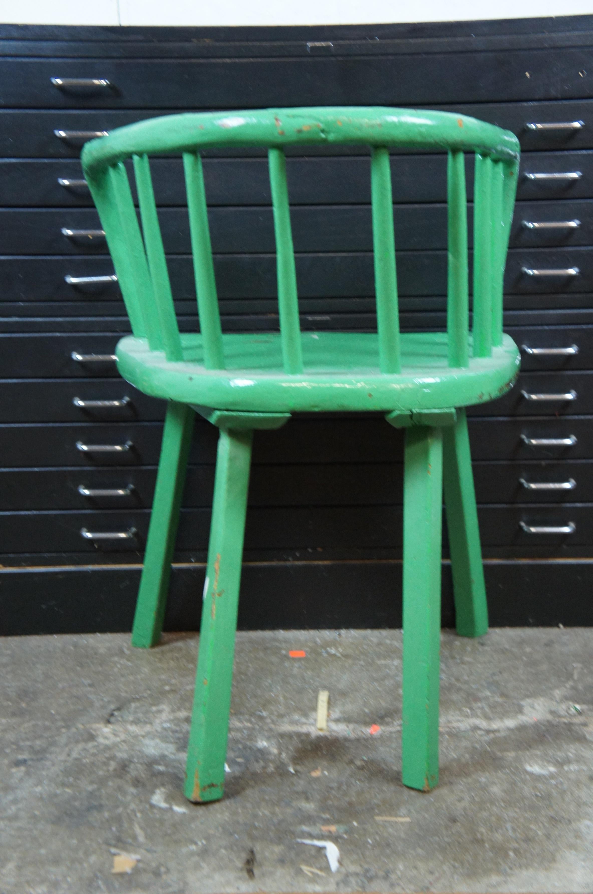 Federal Primitive Antique Green Painted Barrel Back Windsor Caboose Tavern Arm Chair For Sale