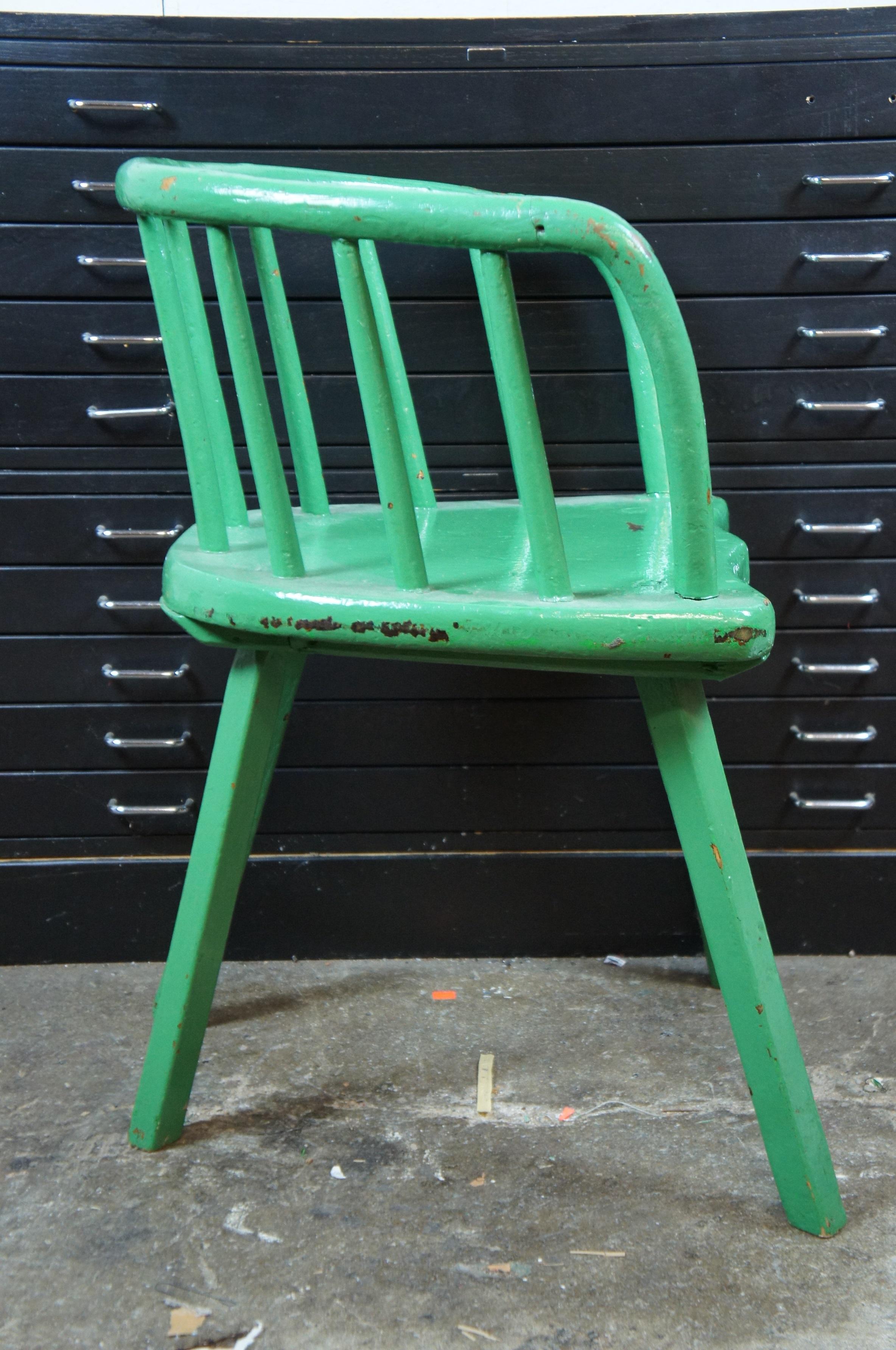 19th Century Primitive Antique Green Painted Barrel Back Windsor Caboose Tavern Arm Chair For Sale