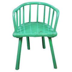 Primitive Antique Green Painted Barrel Back Windsor Caboose Tavern Arm Chair