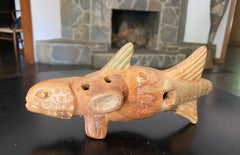 Primitive Antique Native American Mayan Mexican Folk Art Ocarina Fish Sculpture