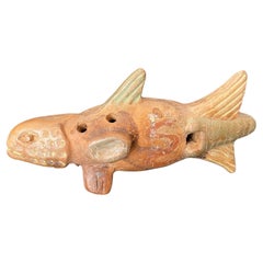 Primitive Antique Native American Mayan Mexican Folk Art Ocarina Fish Sculpture
