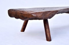 Primitive Antique Pig Bench, Long Single Slab Black Walnut, 19th Century