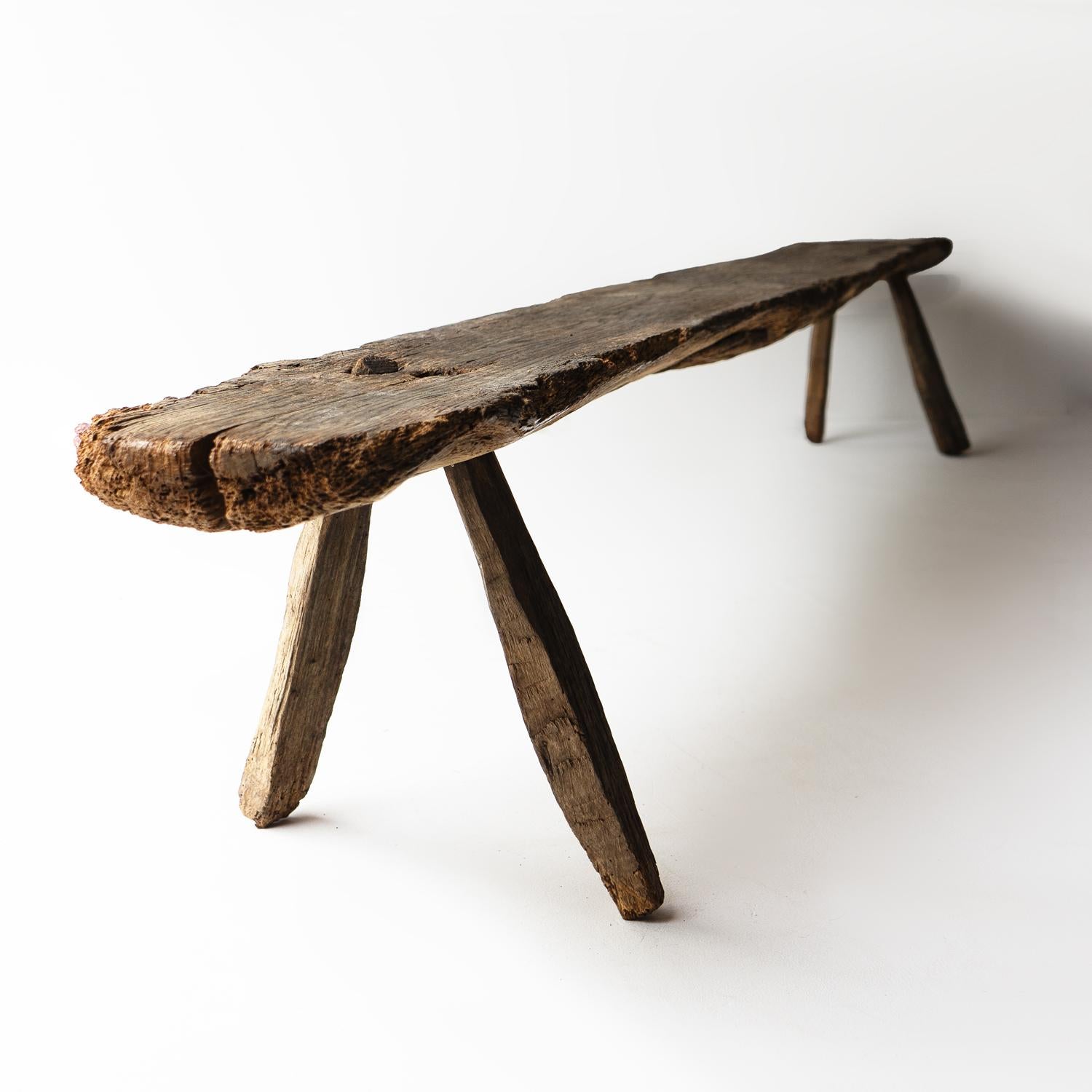 Primitive Antique Pig Bench, Long Single Slab Elm, 18th Century 8