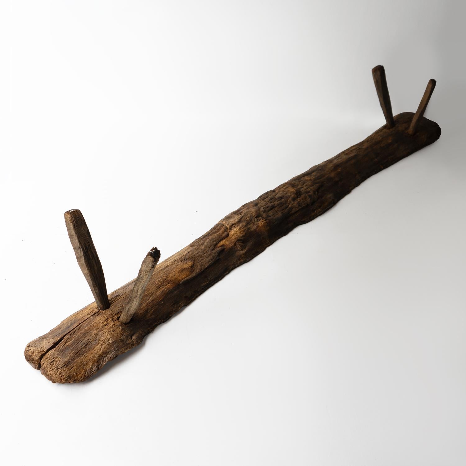 Primitive Antique Pig Bench, Long Single Slab Elm, 18th Century 10