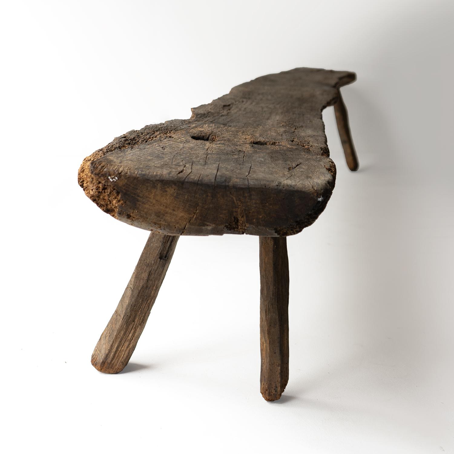 18th Century and Earlier Primitive Antique Pig Bench, Long Single Slab Elm, 18th Century