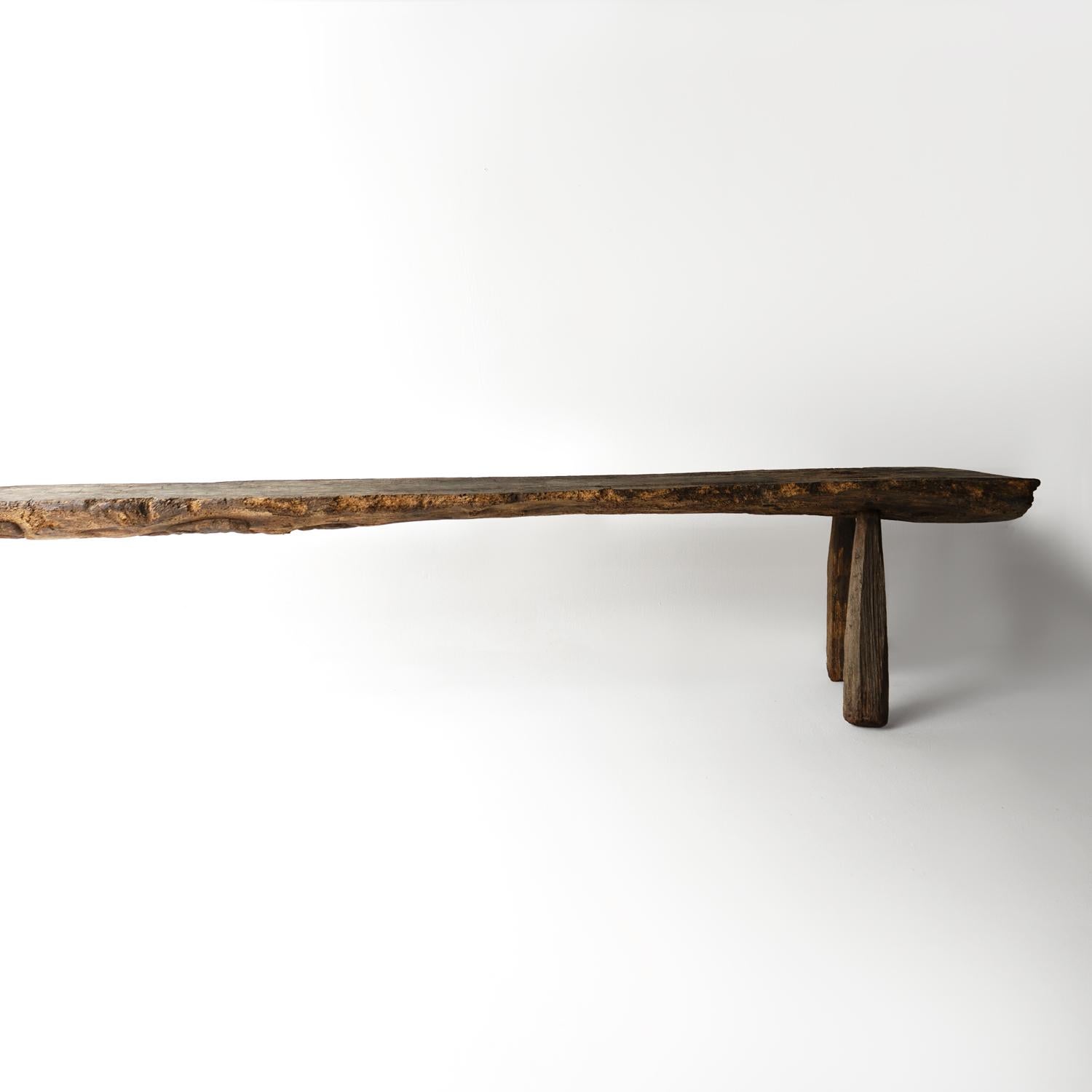 Primitive Antique Pig Bench, Long Single Slab Elm, 18th Century 3