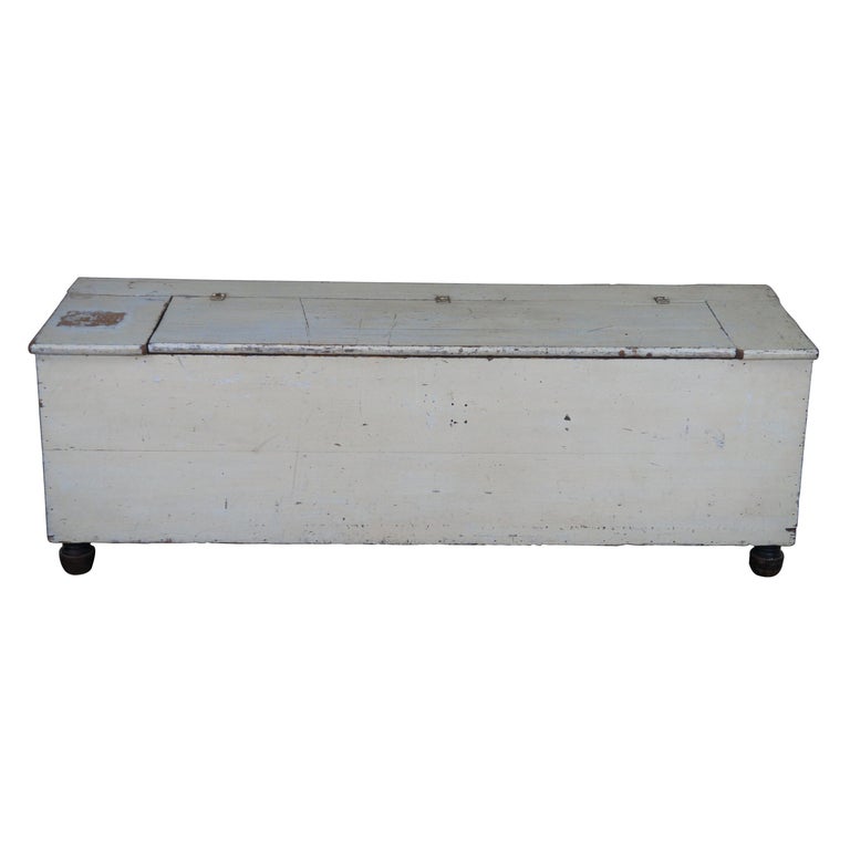 Primitive Antique Pine Country Farmhouse Trunk Chest Bench Seat