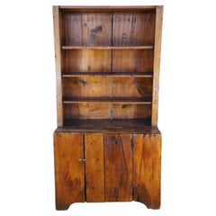 Primitive Antique Pine Pewter Cupboard Stepback Hutch China Display Bookcase