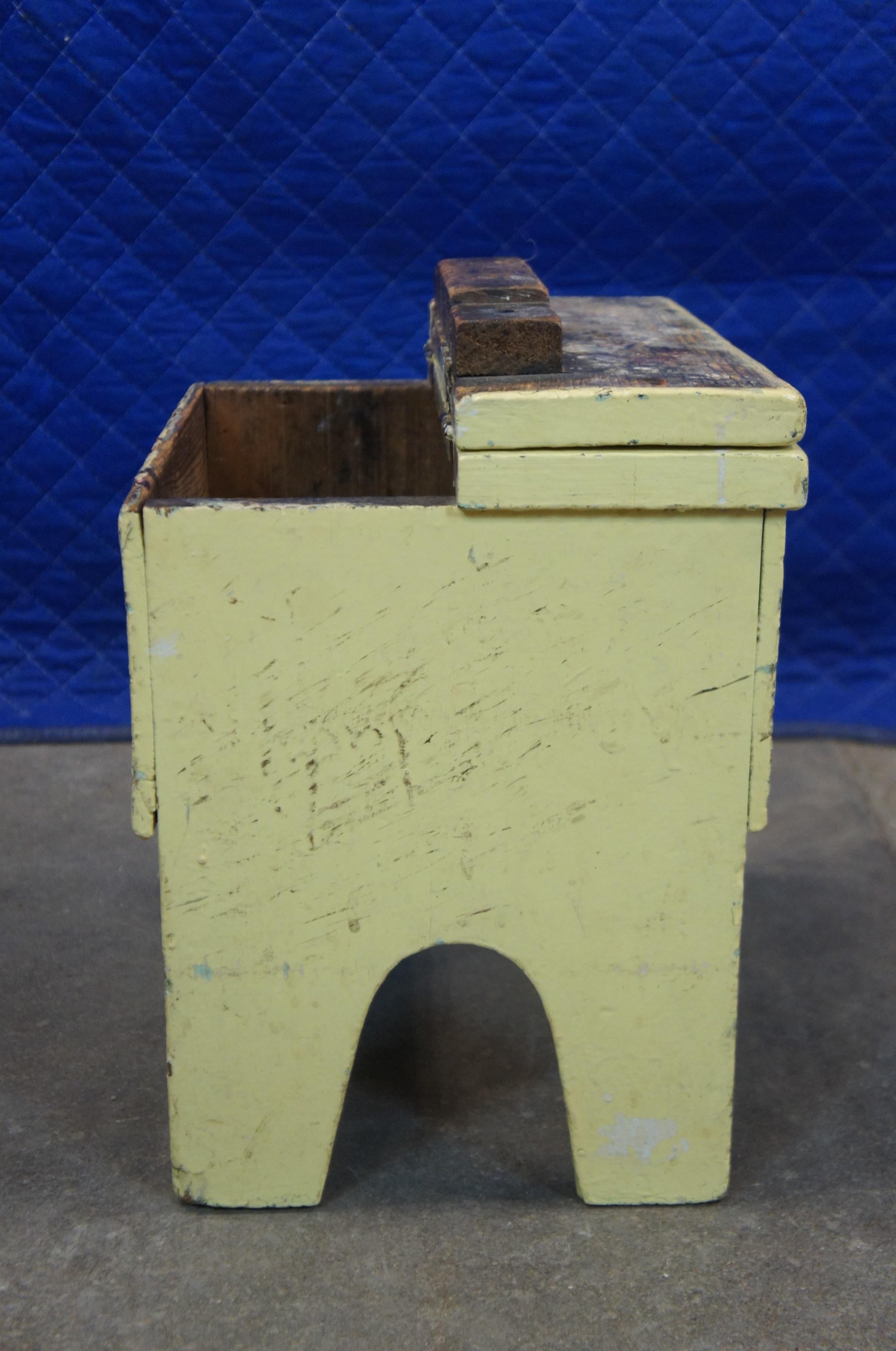 Primitive Antique Rustic Yellow Painted Shoe Shine Box Step Stool Farmhouse Chic 2