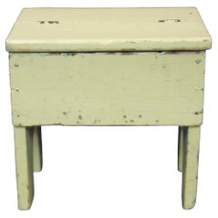 Primitive Antique Rustic Yellow Painted Shoe Shine Box Step Stool Farmhouse Chic