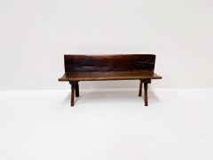 Primitive Antique Small Wooden Bench with Backrest, 19th Century