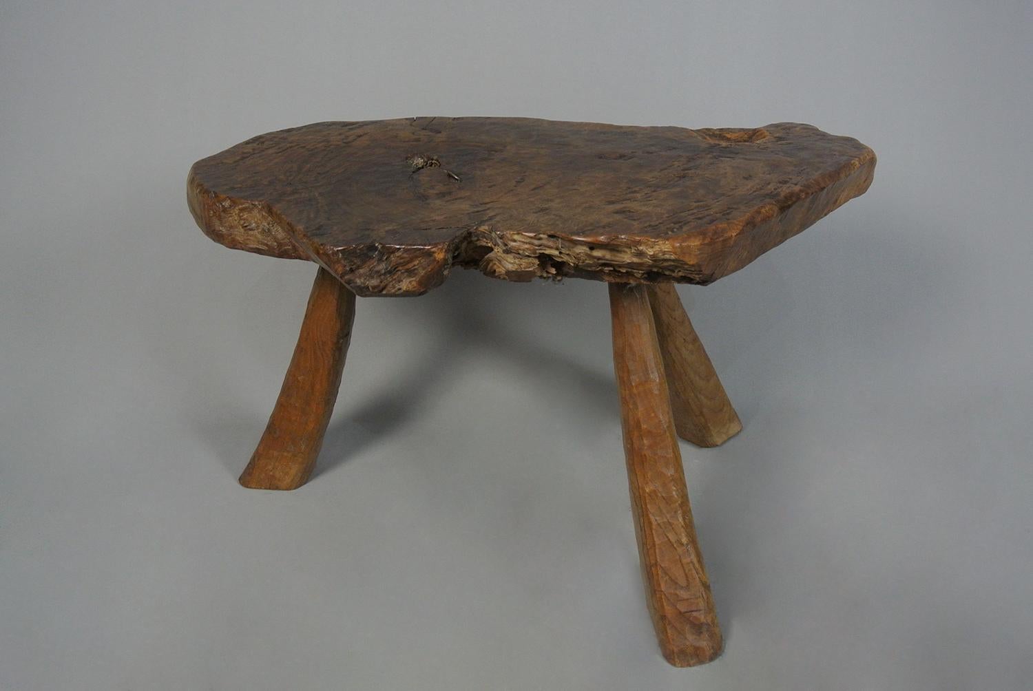 20th Century Primitive Antique Solid Burr Walnut Bench or Table with Copper Penny c. 1940 For Sale