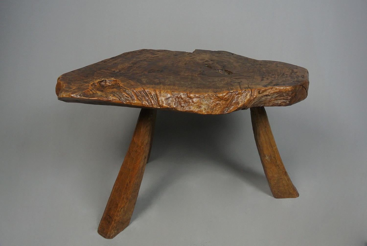 Primitive Antique Solid Burr Walnut Bench or Table with Copper Penny c. 1940 For Sale 1