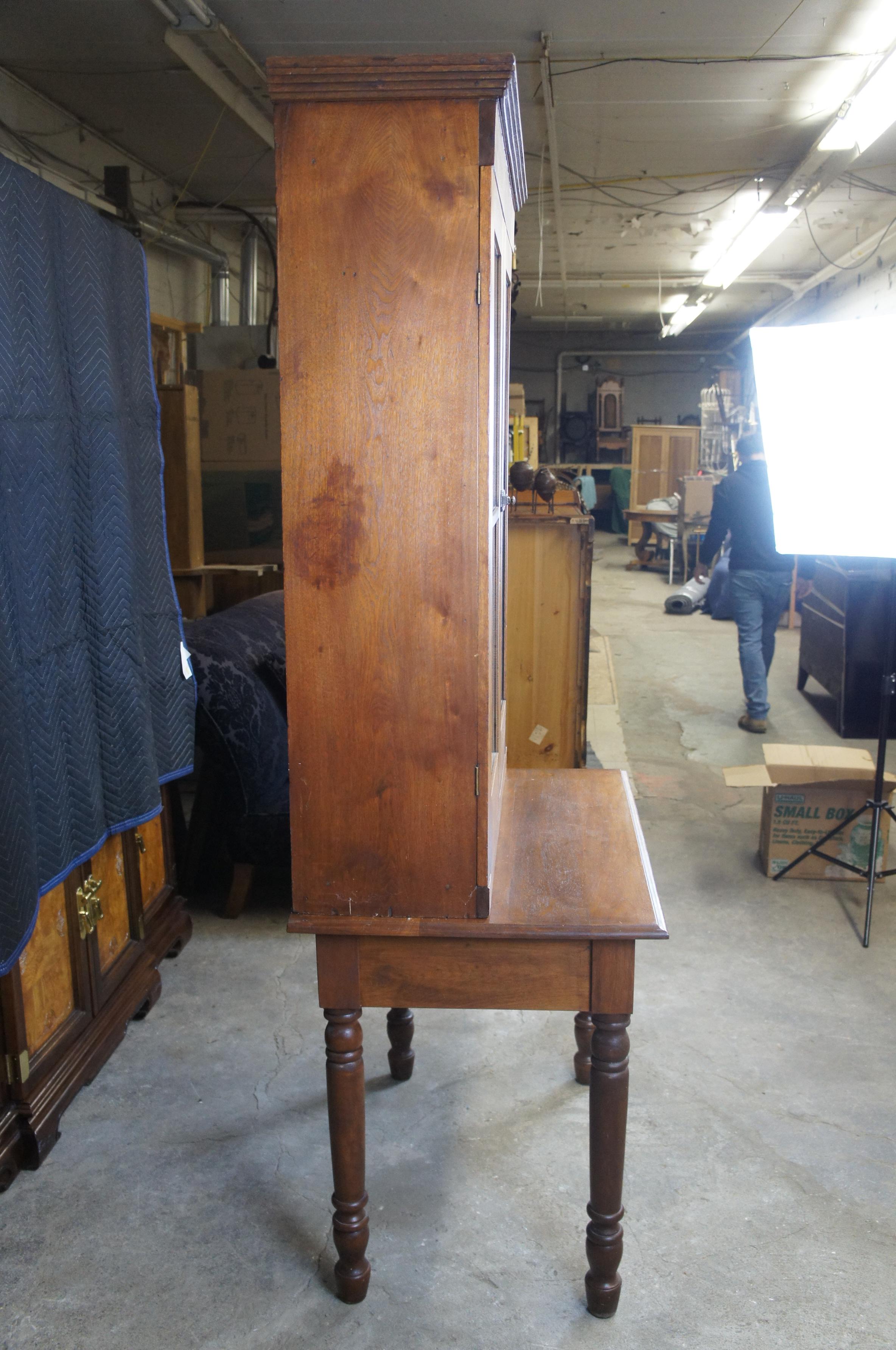 Primitive Antique Solid Walnut Plantation Desk Stepback Cabinet Hutch Bookcase 3