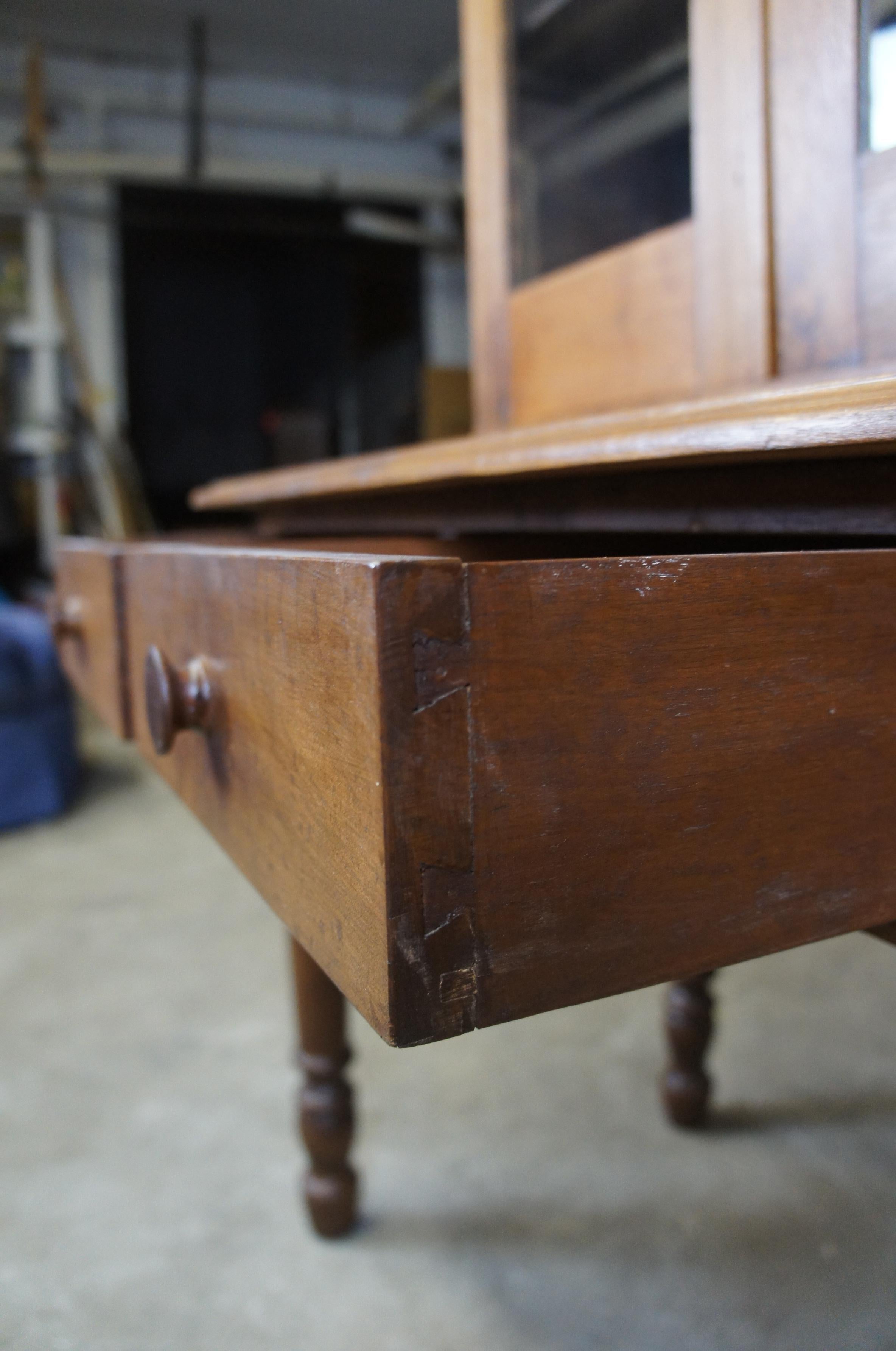 19th Century Primitive Antique Solid Walnut Plantation Desk Stepback Cabinet Hutch Bookcase