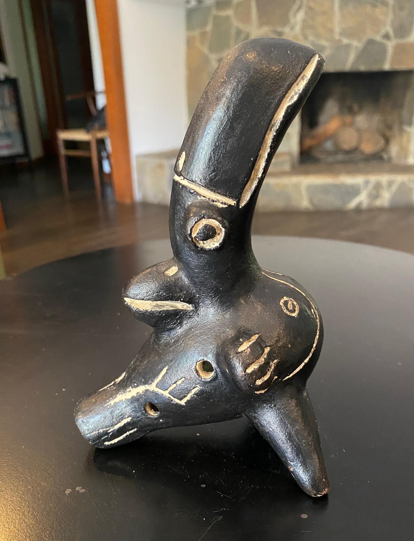 Primitive Antique South American Pre-Columbian Folk Art Ocarina Bird Sculpture For Sale 4