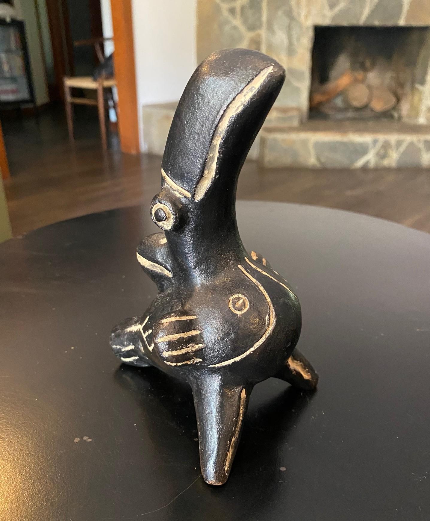 Primitive Antique South American Pre-Columbian Folk Art Ocarina Bird Sculpture For Sale 5