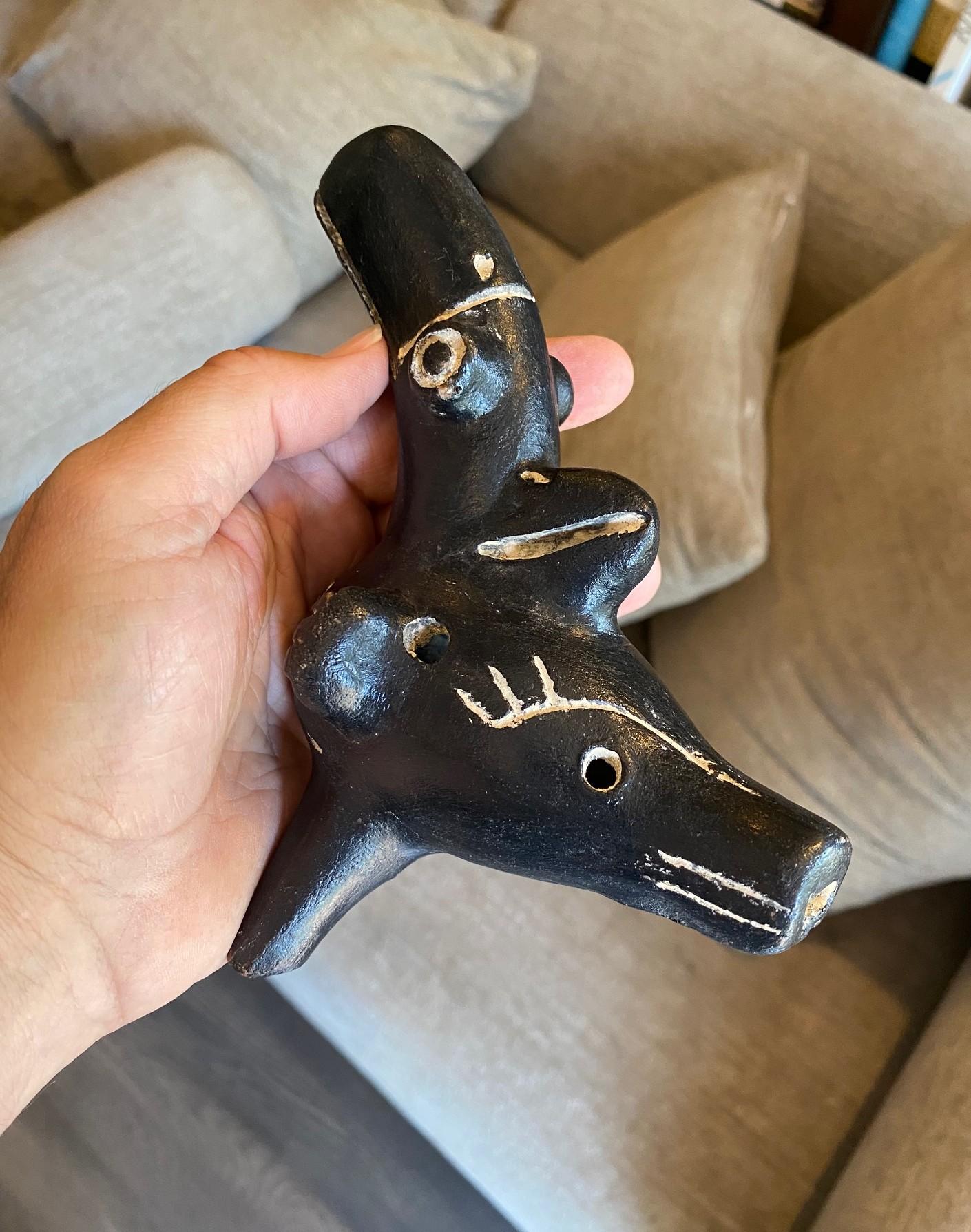 Primitive Antique South American Pre-Columbian Folk Art Ocarina Bird Sculpture For Sale 9