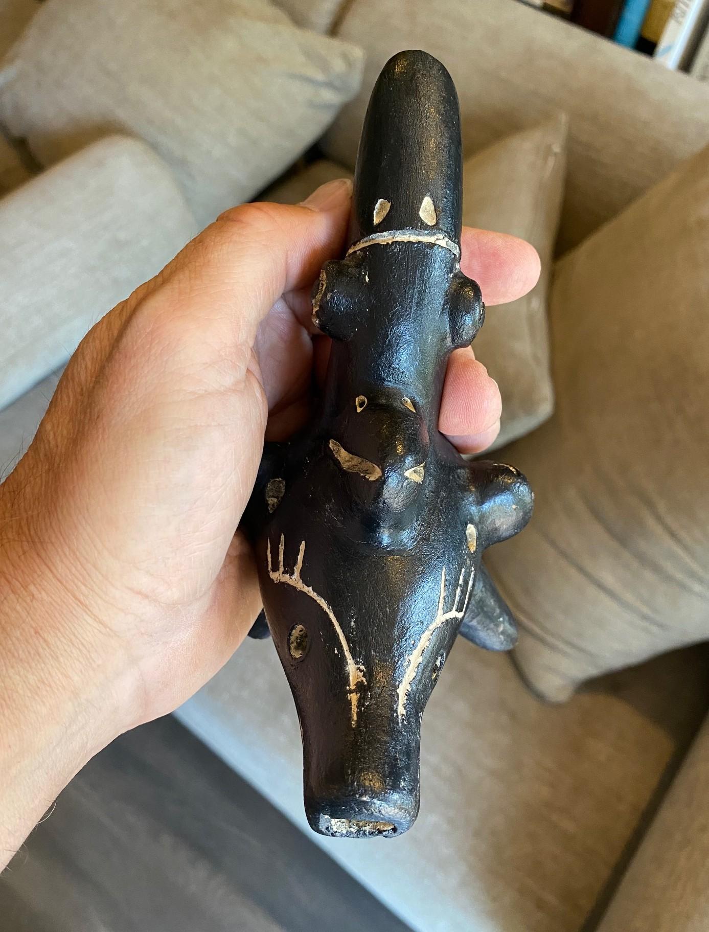 Primitive Antique South American Pre-Columbian Folk Art Ocarina Bird Sculpture For Sale 10