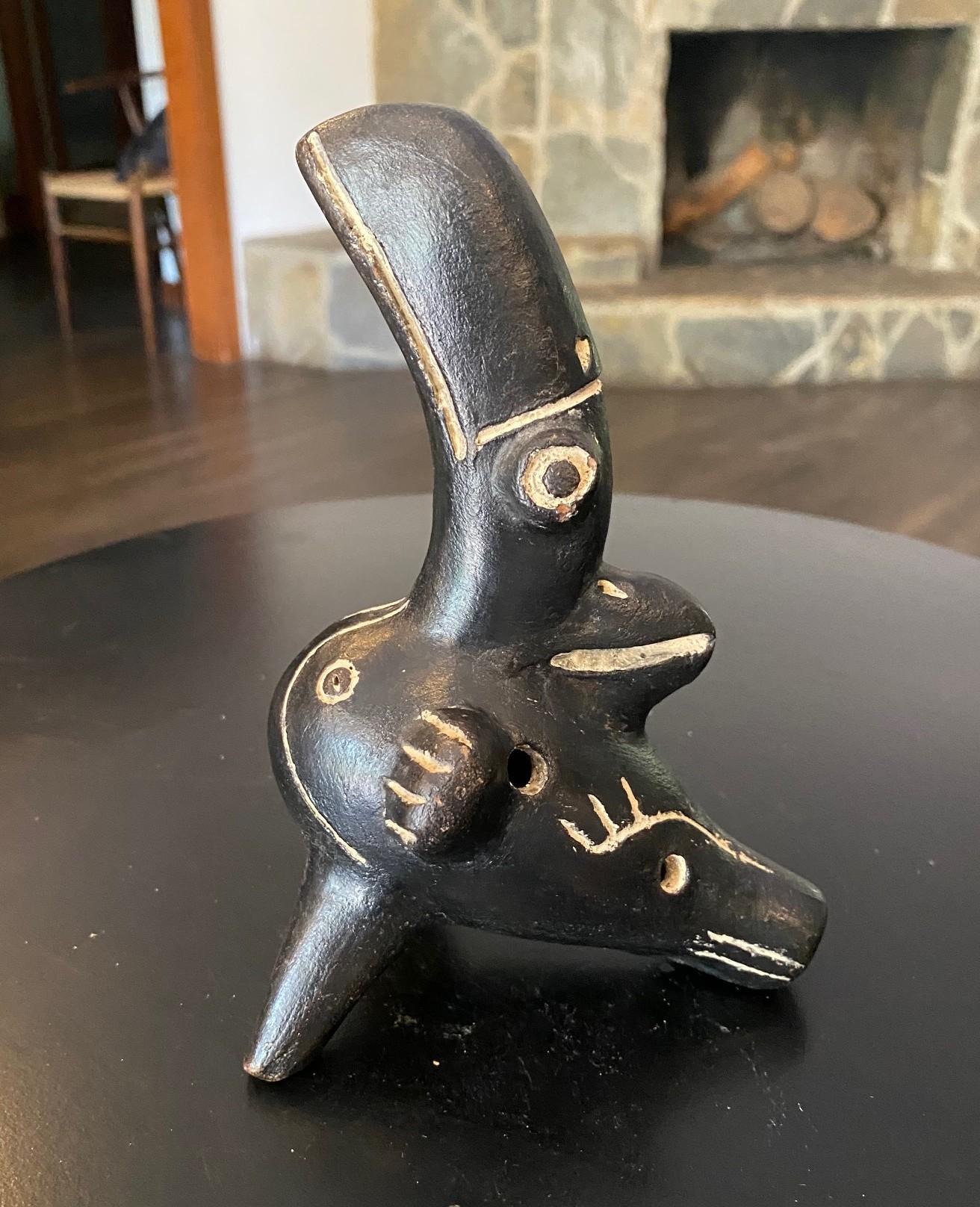 20th Century Primitive Antique South American Pre-Columbian Folk Art Ocarina Bird Sculpture For Sale