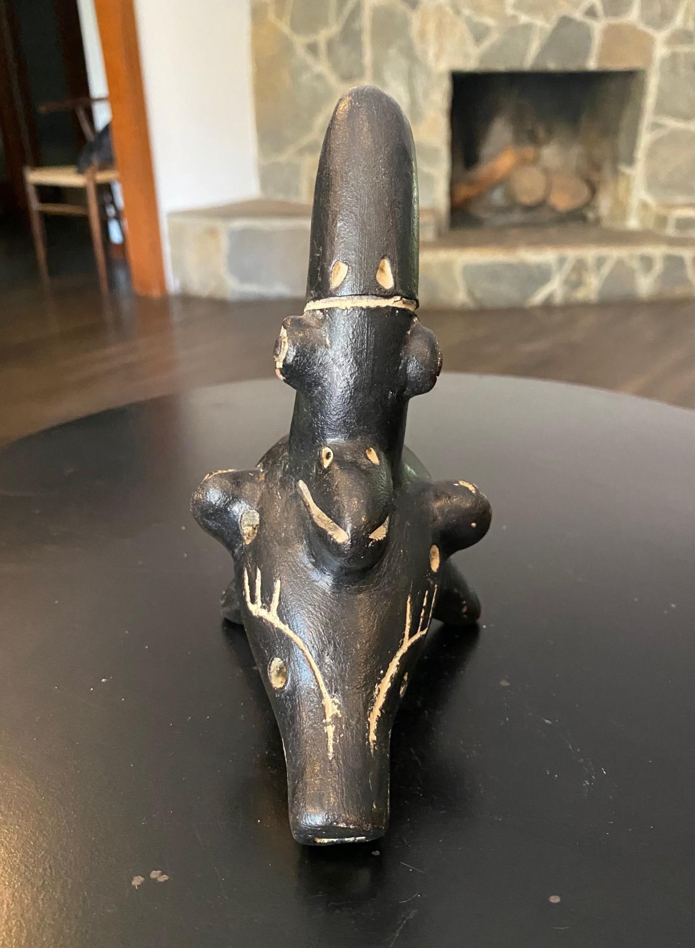 Primitive Antique South American Pre-Columbian Folk Art Ocarina Bird Sculpture For Sale 2