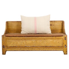 Rustic Antique Swedish Folk Art Pine Bench or Sofa with Birch Faux Paint