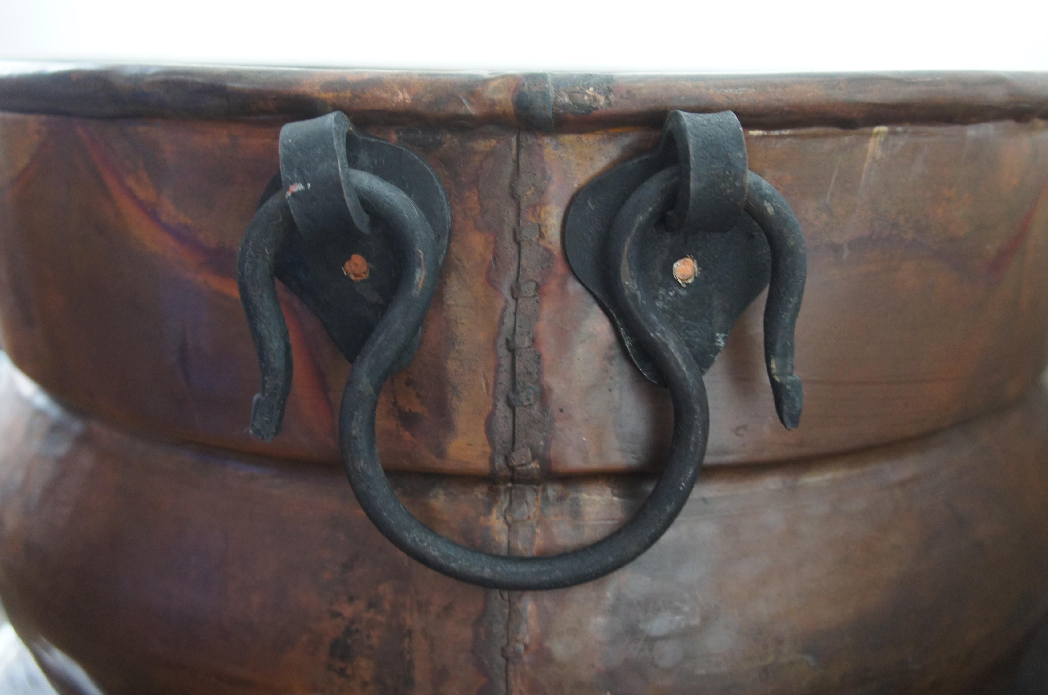 Primitive Antique Turkish Dovetailed Copper Wrought Iron Pot Caudron Bucket 6