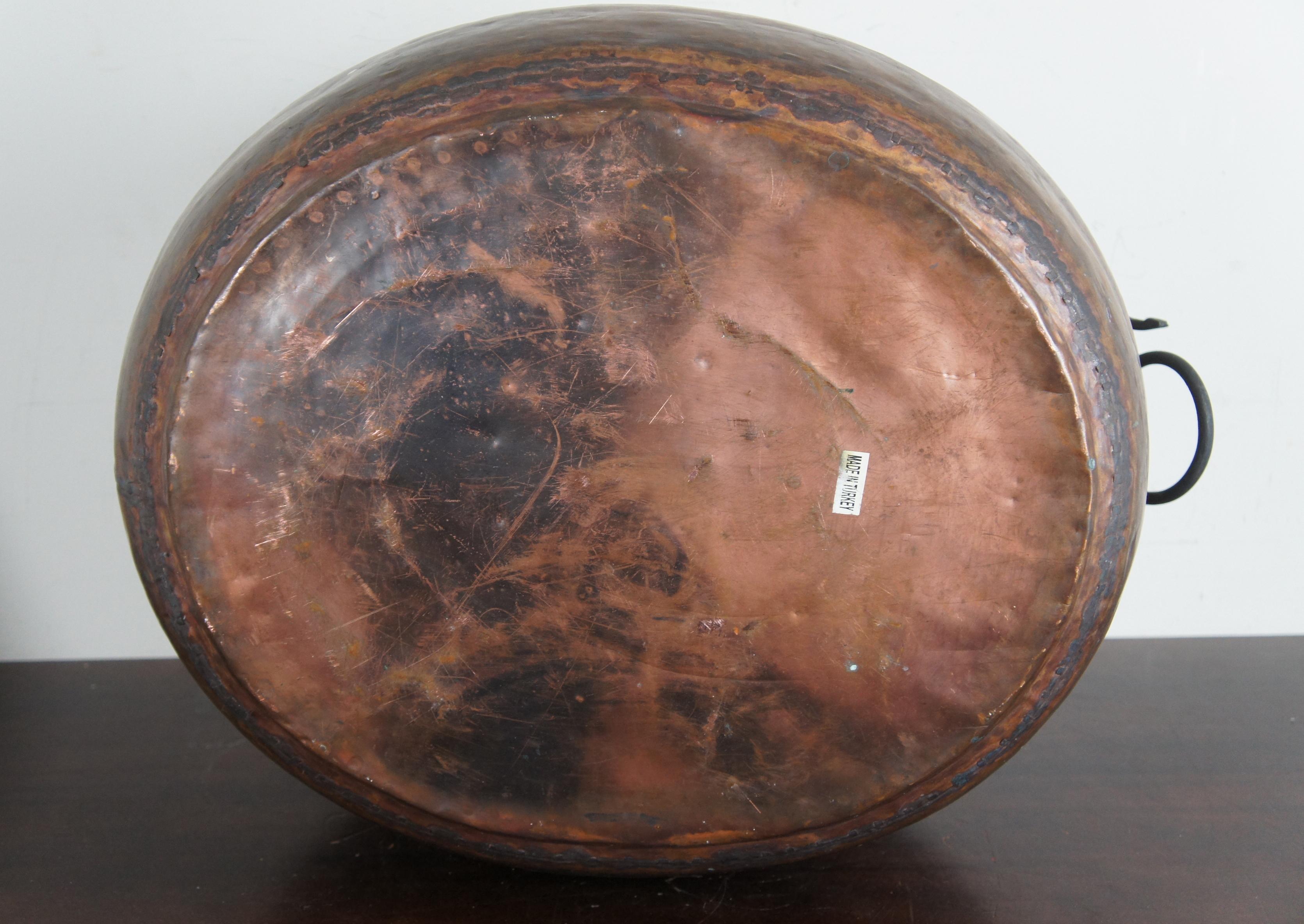 Primitive Antique Turkish Dovetailed Copper Wrought Iron Pot Caudron Bucket 1