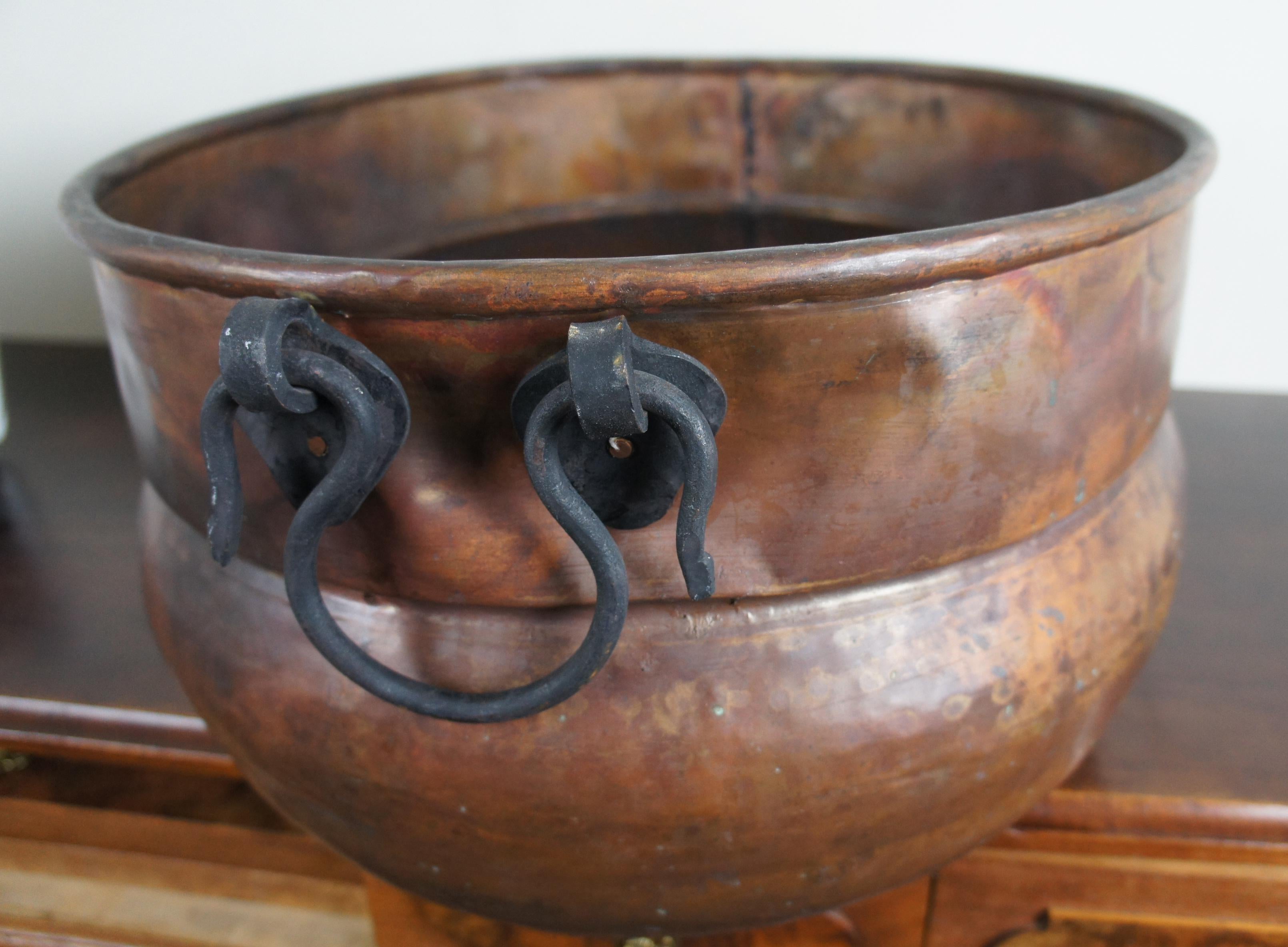 Primitive Antique Turkish Dovetailed Copper Wrought Iron Pot Caudron Bucket 4