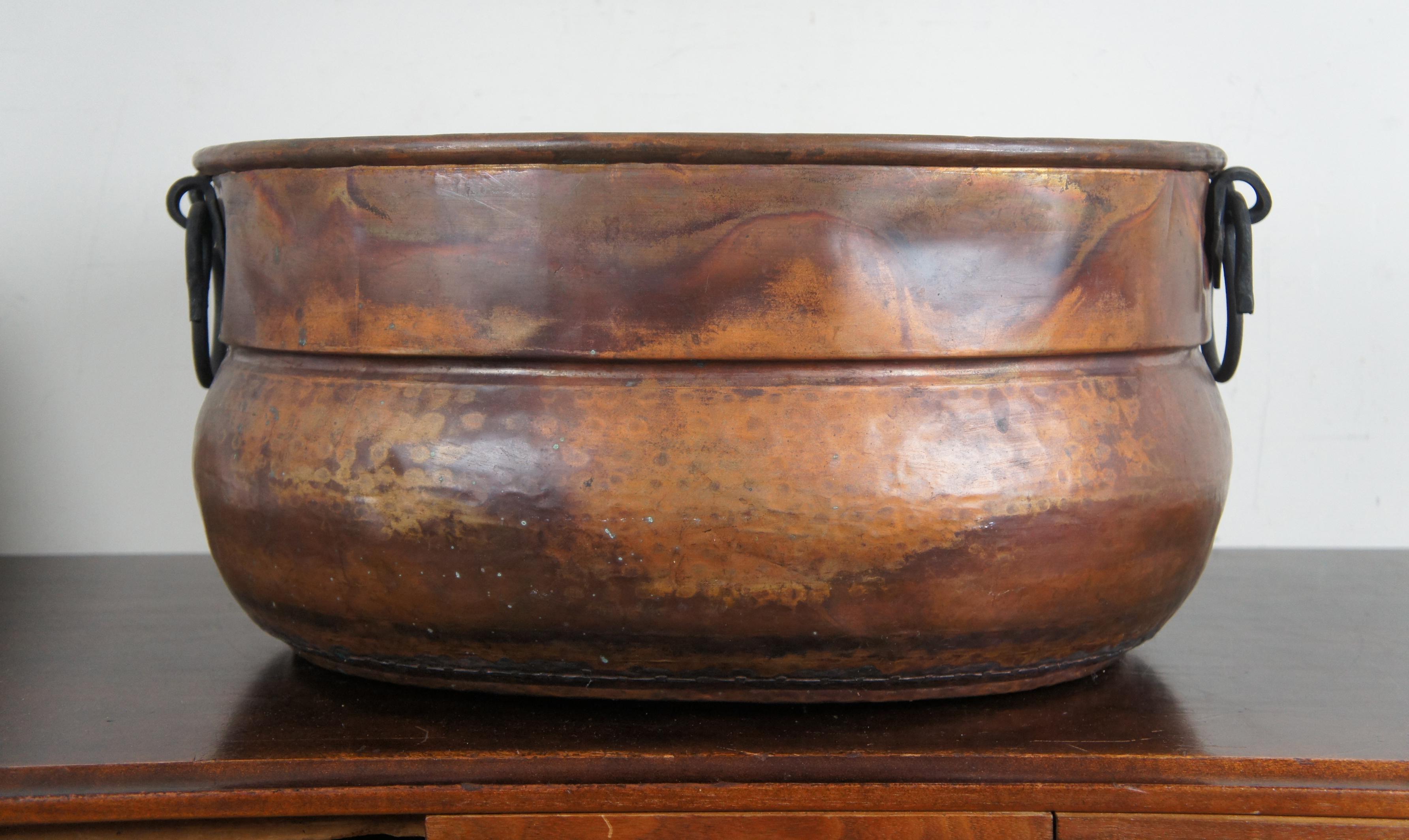 Primitive Antique Turkish Dovetailed Copper Wrought Iron Pot Caudron Bucket 5