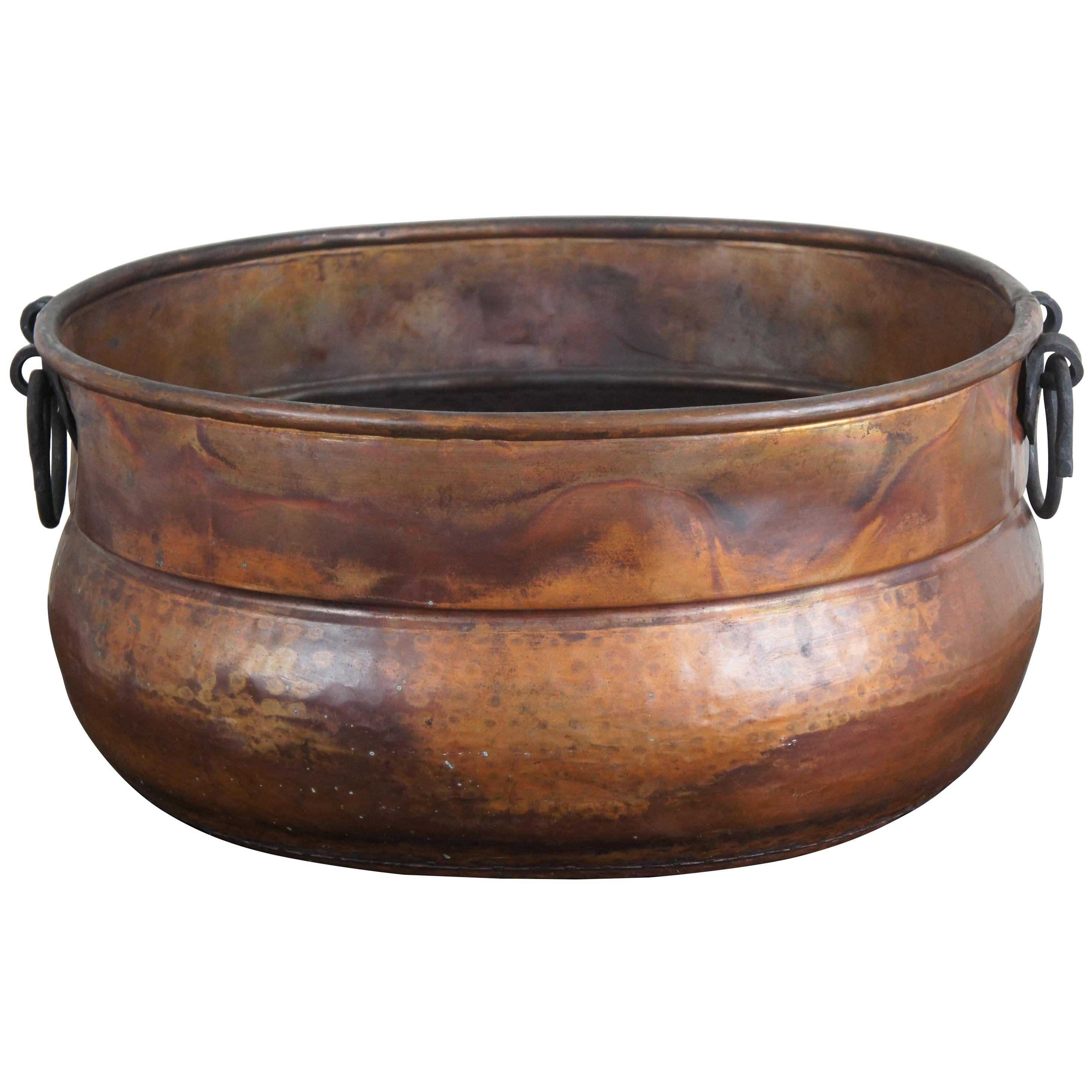 Primitive Antique Turkish Dovetailed Copper Wrought Iron Pot Caudron Bucket