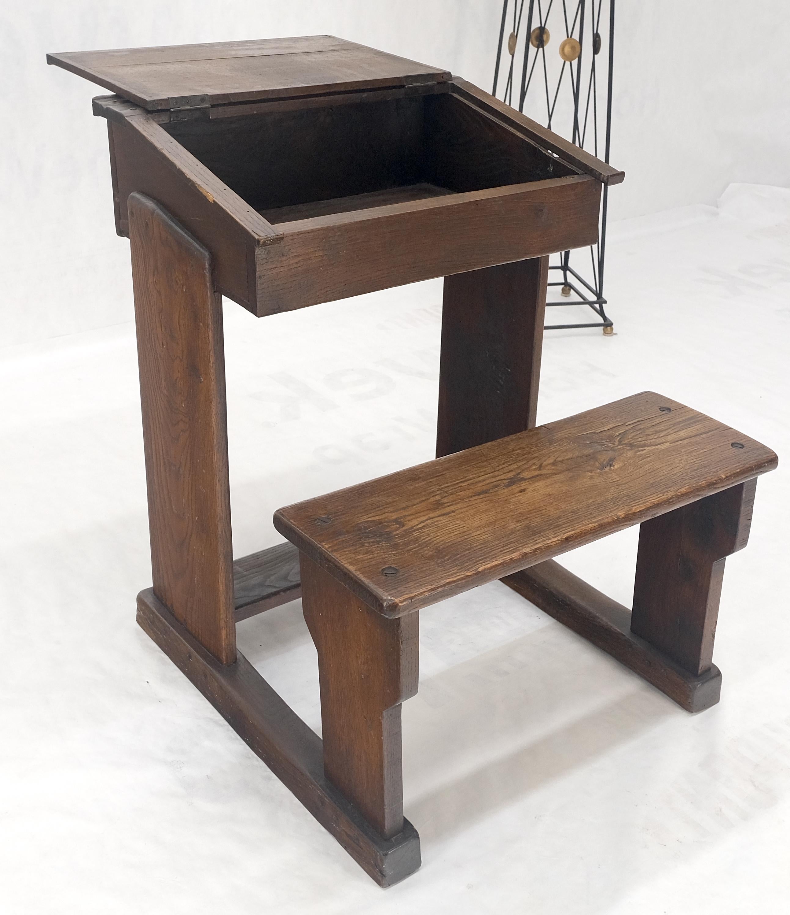 Primitive Antique Varnished Chestnut Lift Top Child Desk Secretary w/Bench NICE! For Sale 4