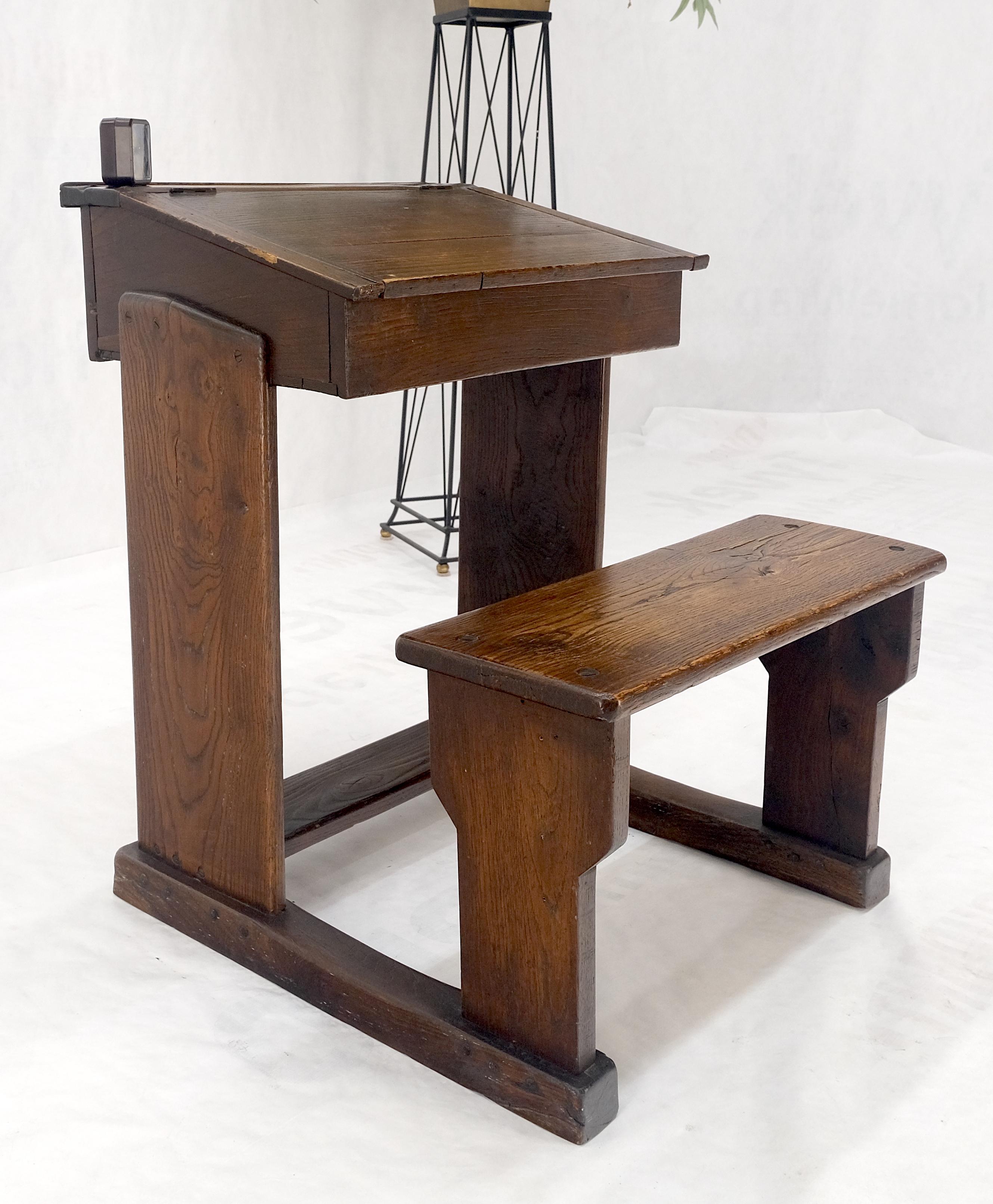 Primitive Antique Varnished Chestnut Lift Top Child Desk Secretary w/Bench NICE! For Sale 5