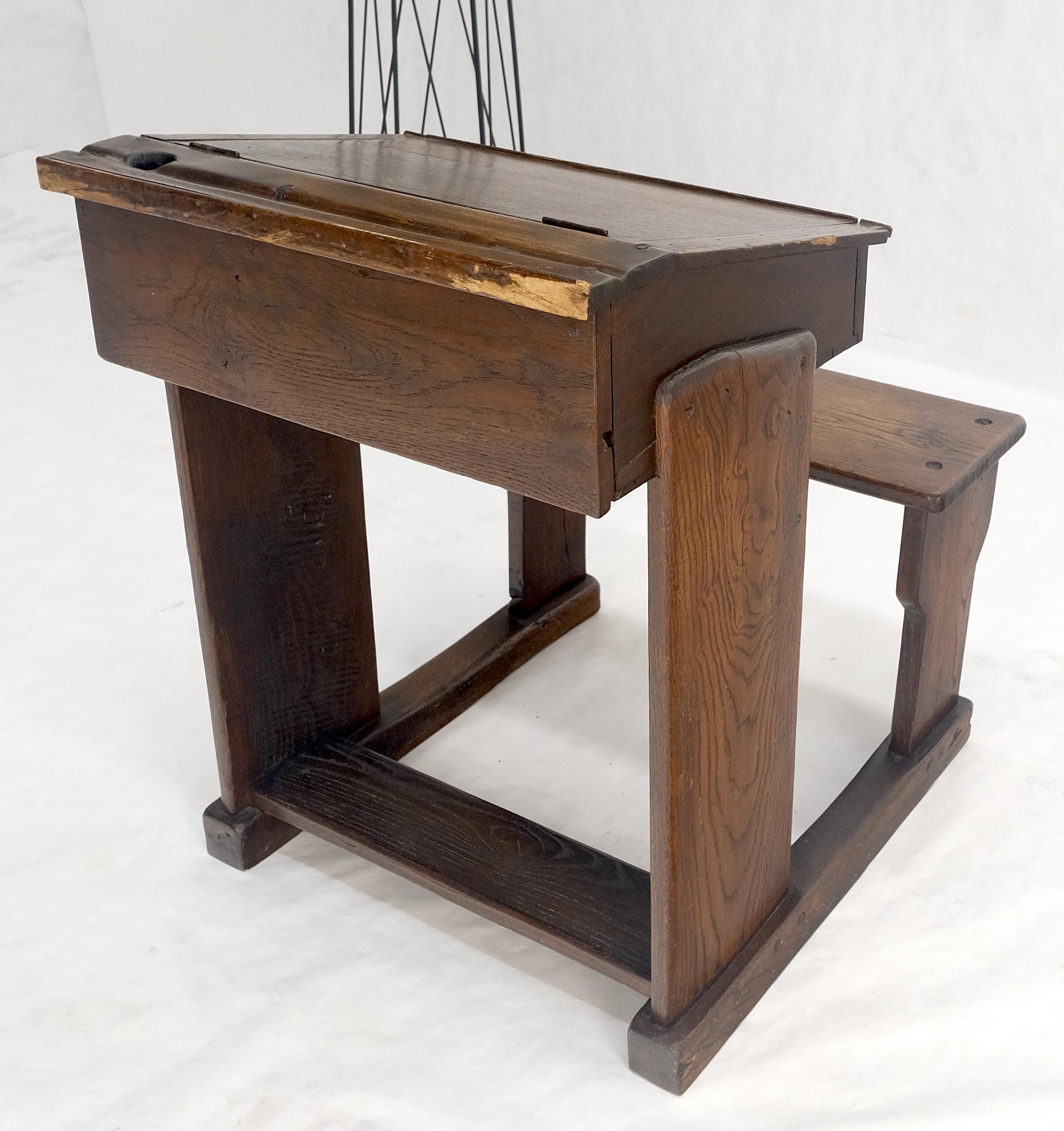 Primitive Antique Varnished Chestnut Lift Top Child Desk Secretary w/Bench NICE! For Sale 7