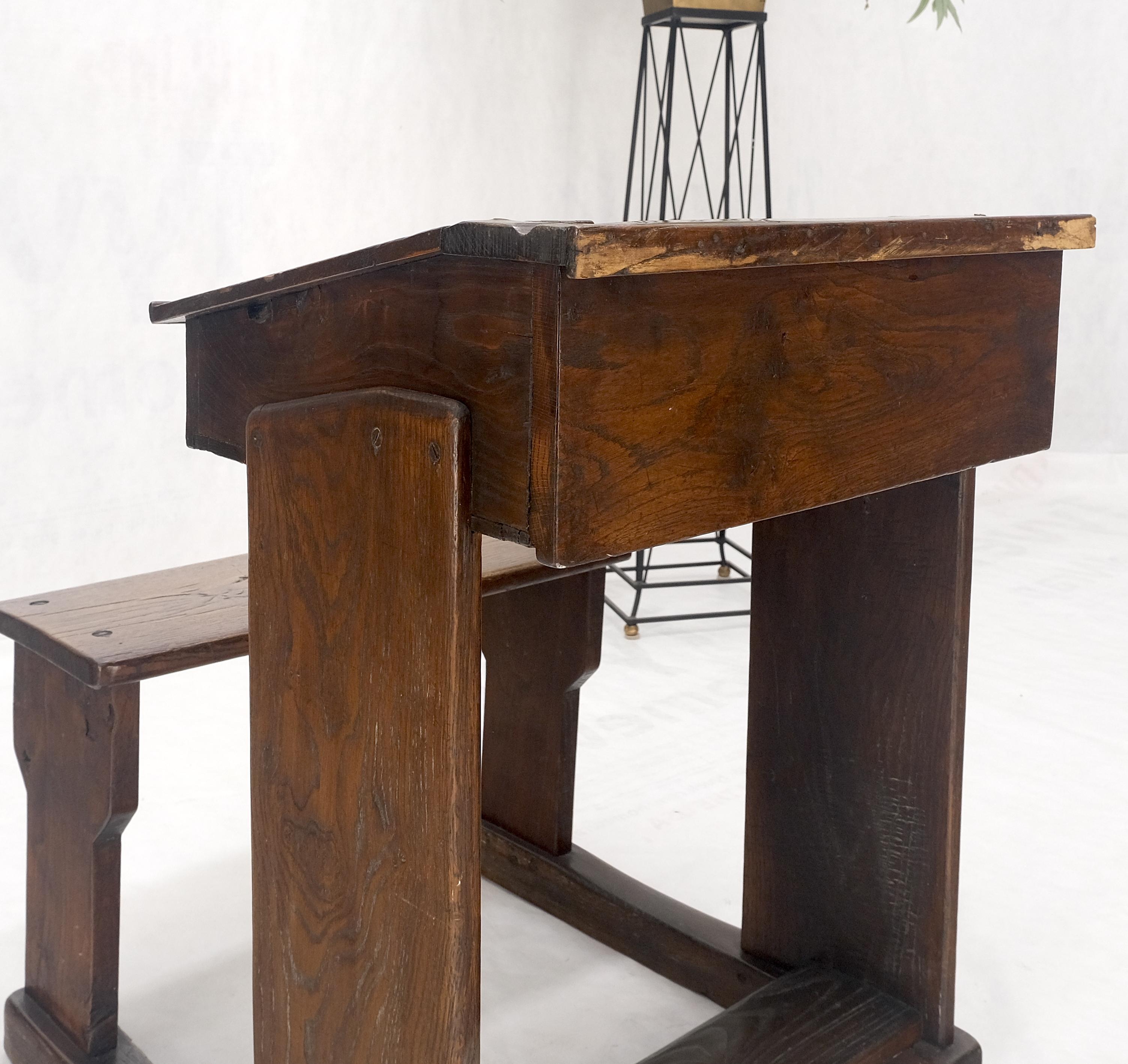 Primitive Antique Varnished Chestnut Lift Top Child Desk Secretary w/Bench NICE! For Sale 8