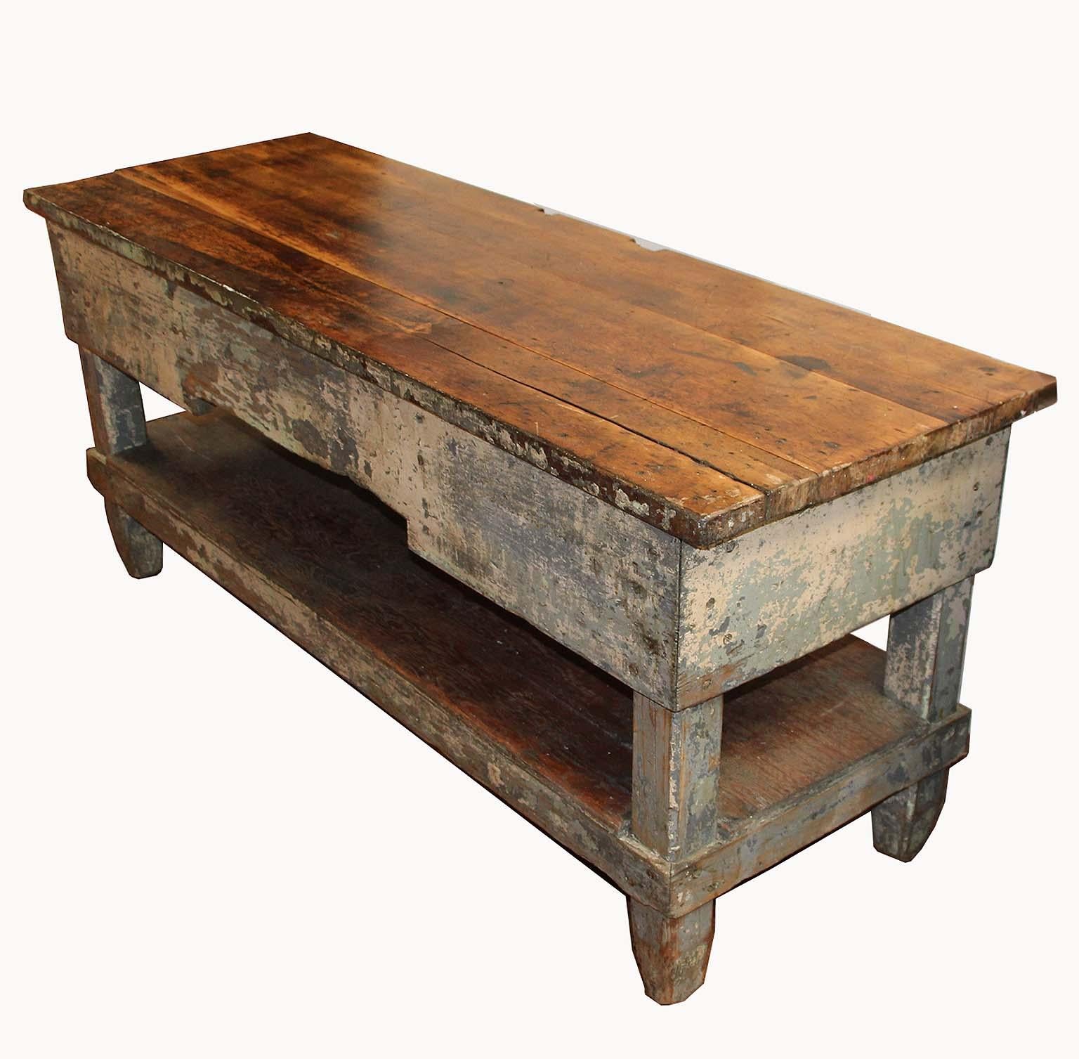 Primitive Antique Work Bench or Console In Distressed Condition In Sag Harbor, NY
