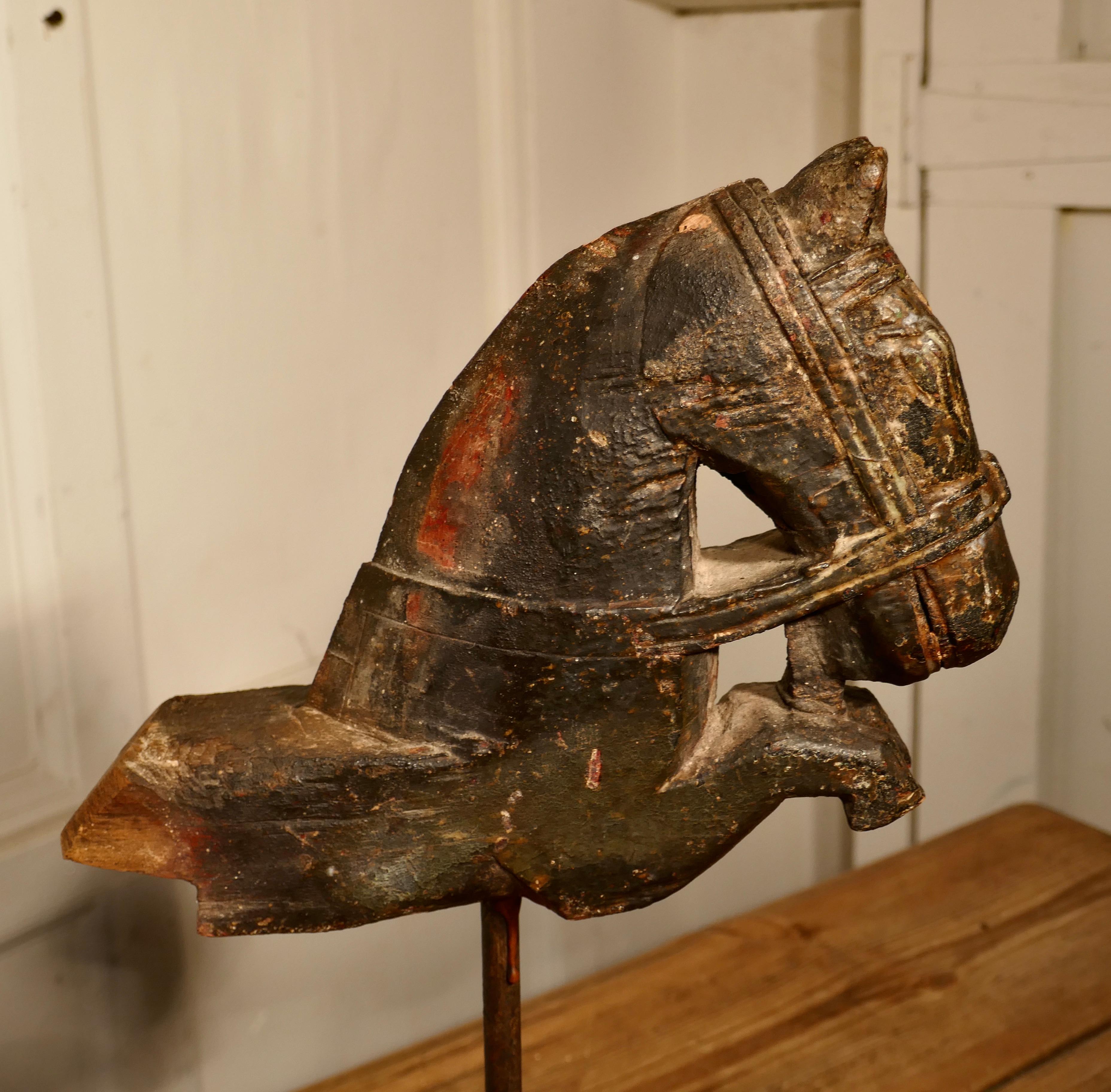 18th Century Primitive Architectural Carved Wood Mounted Indian Horse Head