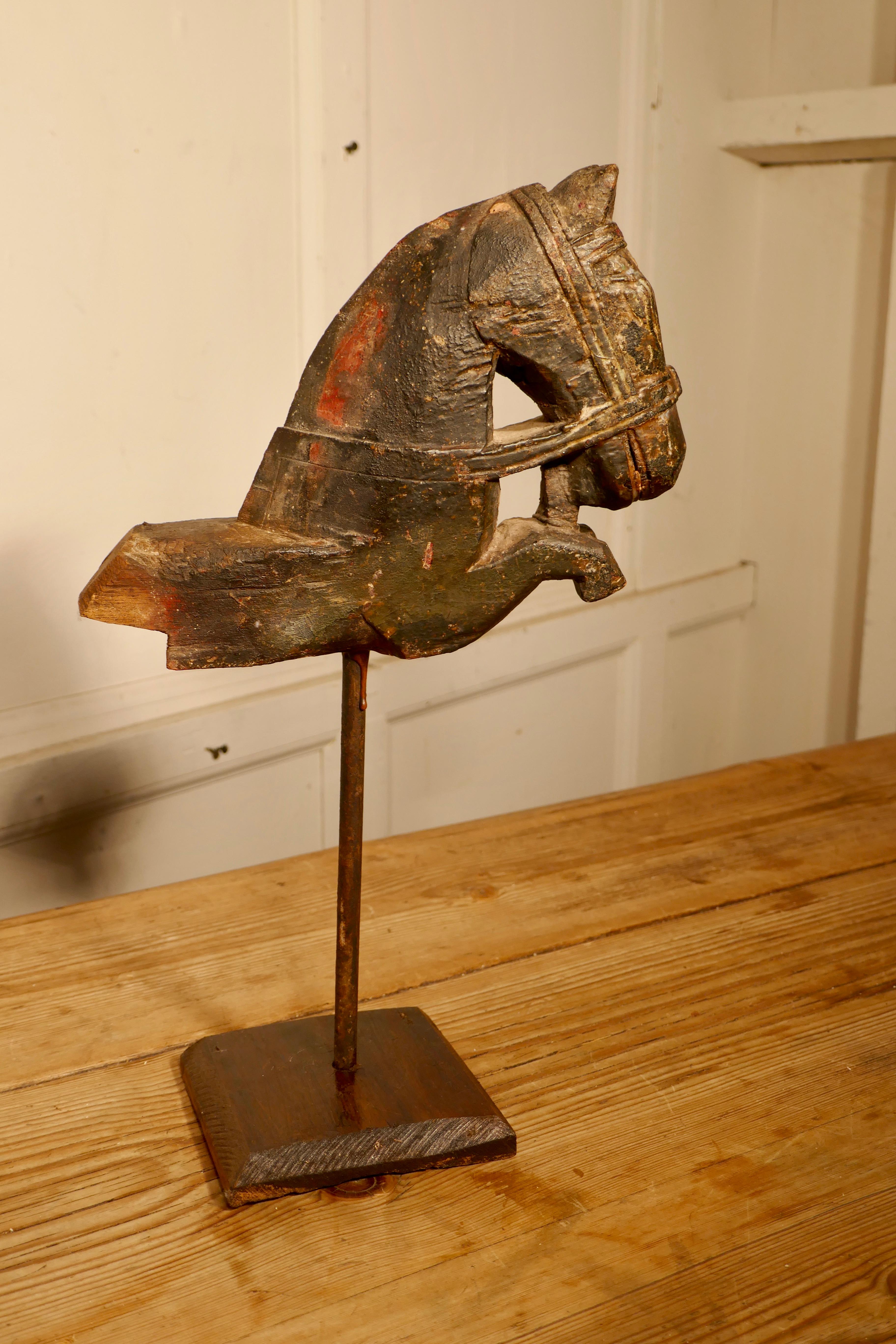Primitive Architectural Carved Wood Mounted Indian Horse Head 2