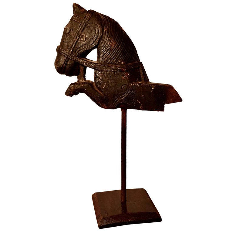 Primitive Architectural Carved Wood Mounted Indian Horse Head at 1stDibs
