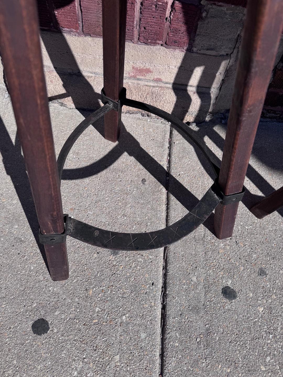 Primitive Asian Birthing Chair Inspired Bar Stools Upholstered In Cowhide, Pair In Good Condition For Sale In Chicago, IL