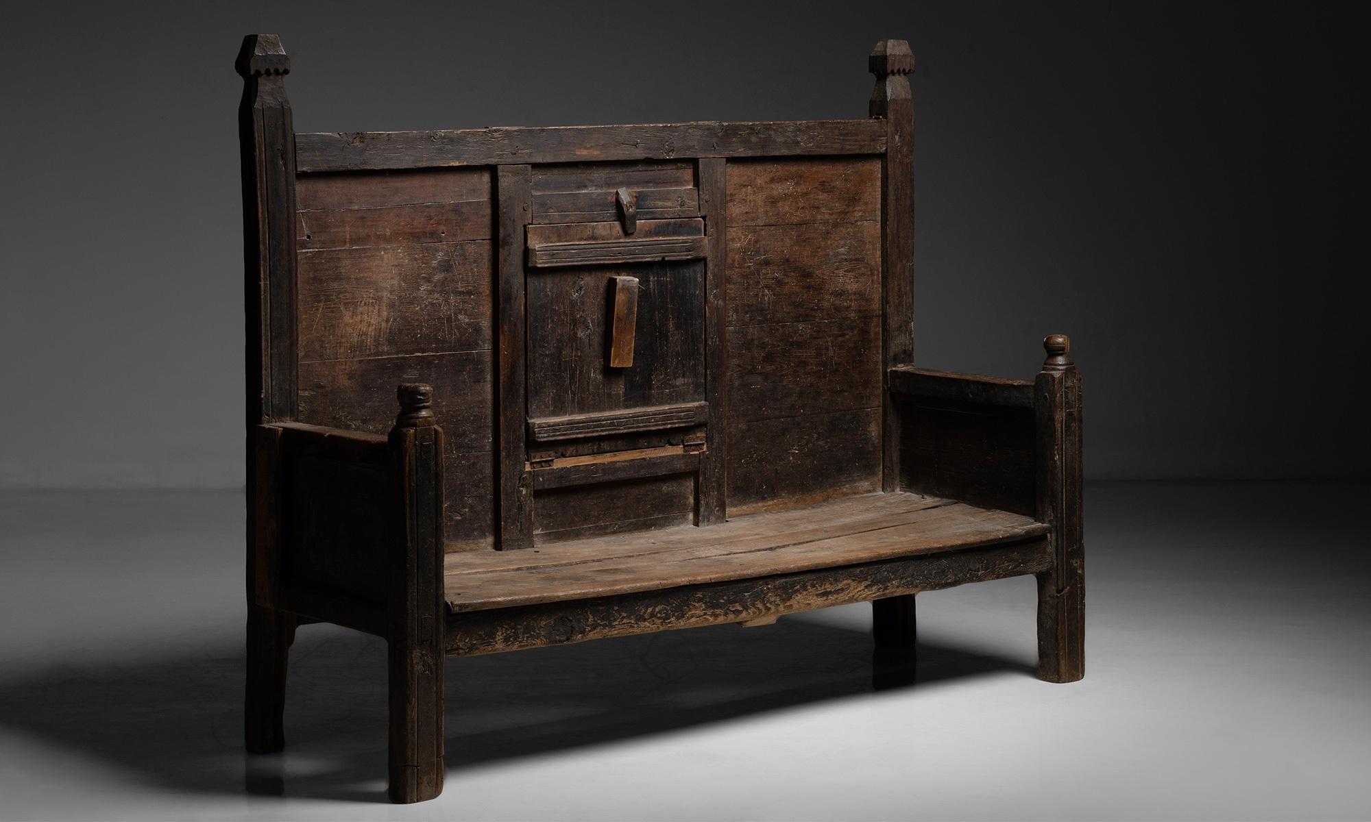 Primitive Bench w/ Table

Spain circa 1690

Pine Construction with hand carved detailing and weathered surface.

Measures: 77” L x 26” D x 62” H x 15” seat.