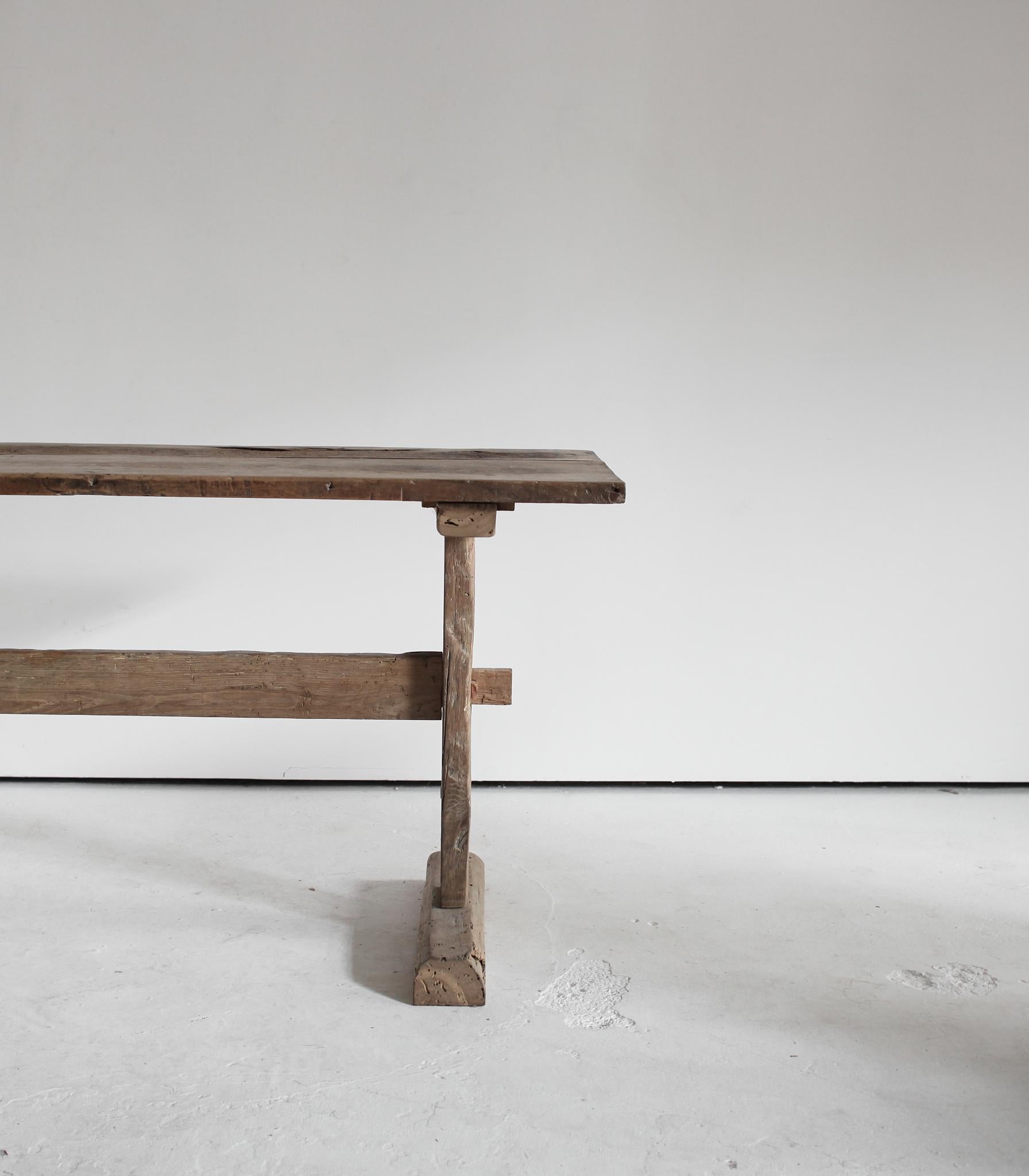 18th Century and Earlier Primitive Bleached Out Walnut Mountain Table For Sale