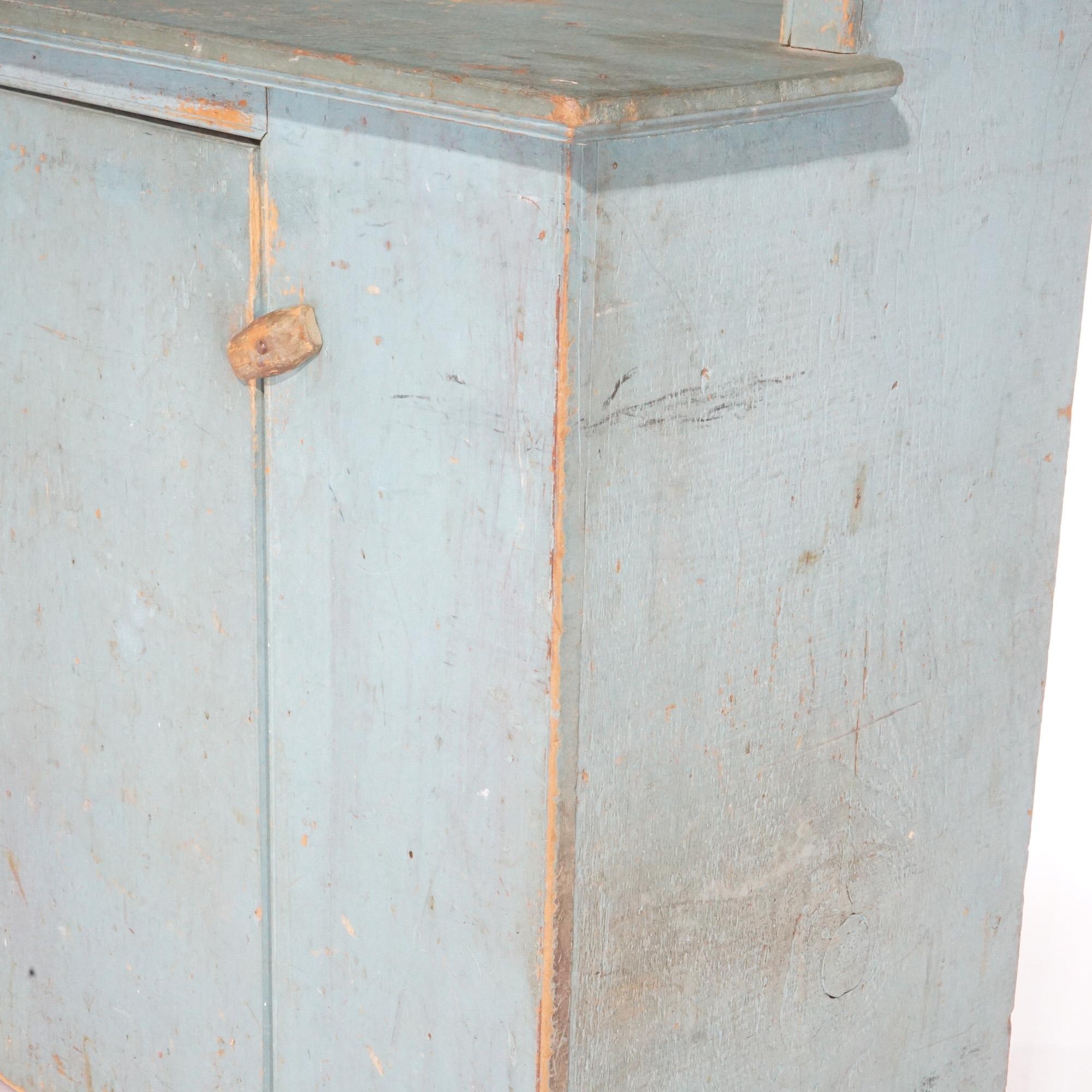 Primitive Blue Painted Soft-Wood Step Back Cupboard 20th Century 7